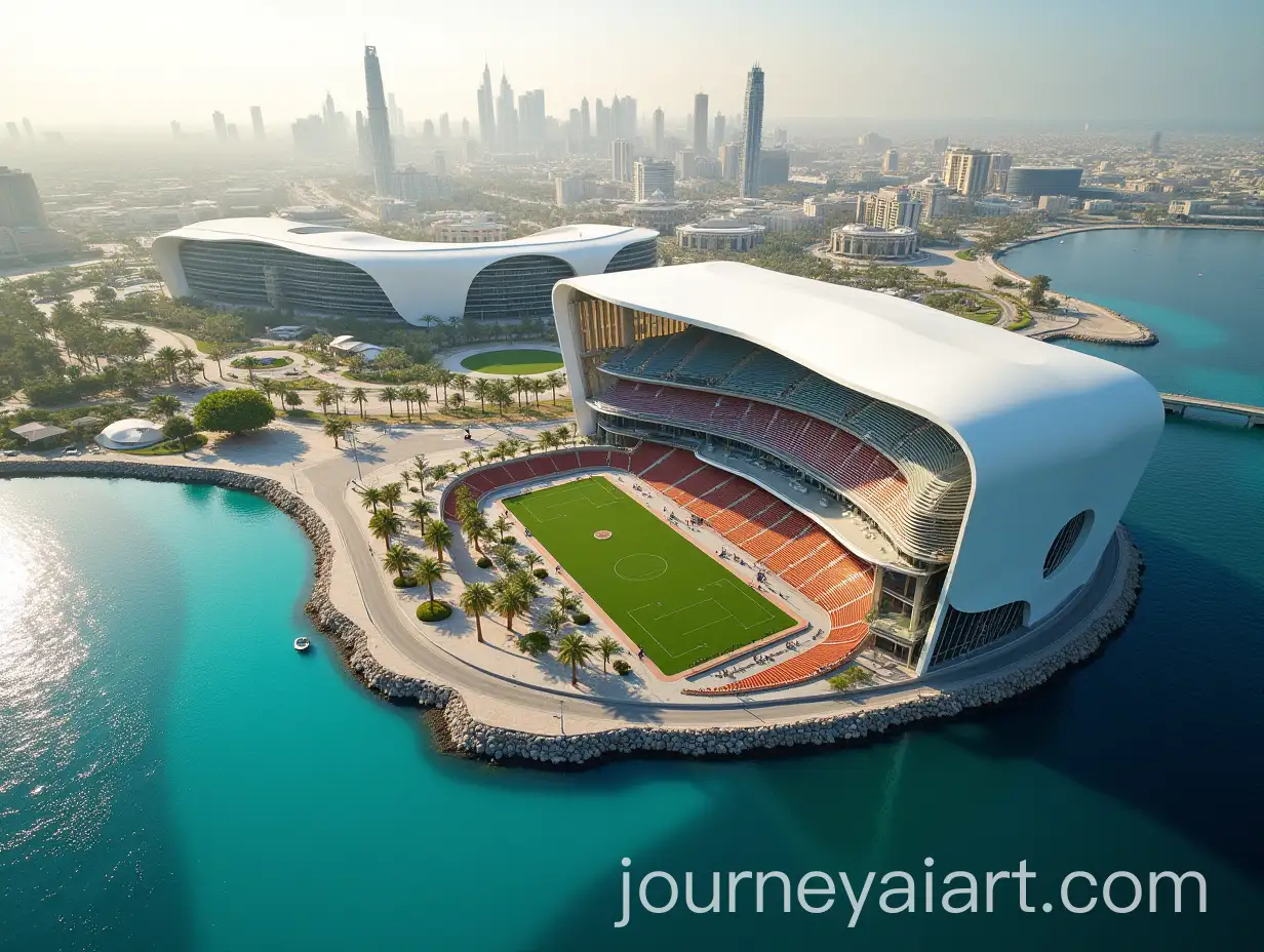 BirdsEye-View-of-FiveStory-Sports-Institute-in-Dubai-Olympic-Village-Designed-by-Santiago-Calatrava