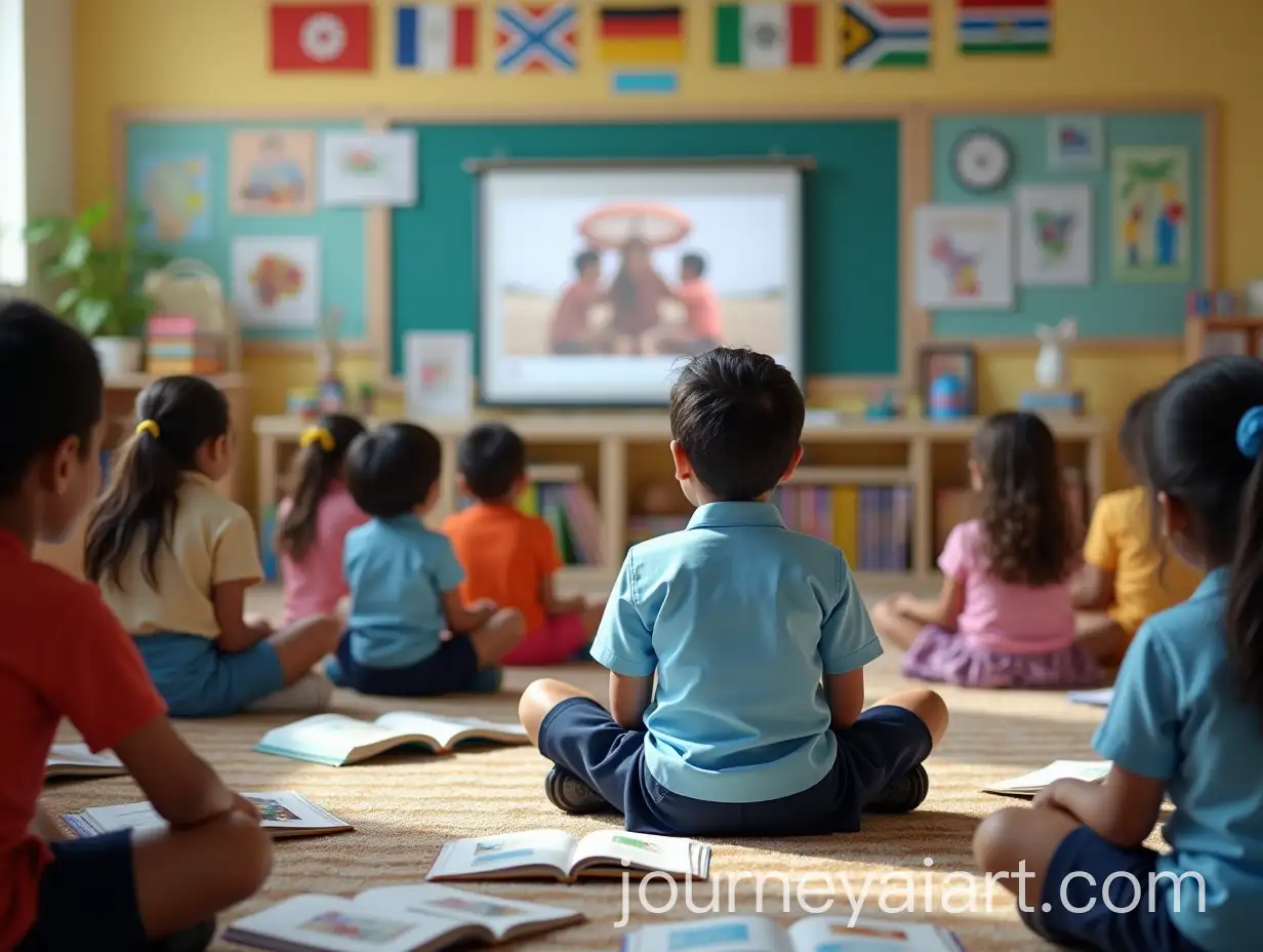 Diverse-Classroom-Scene-withAI-Image-Prompt-Expansion-Children-Watching-Cultural-Video