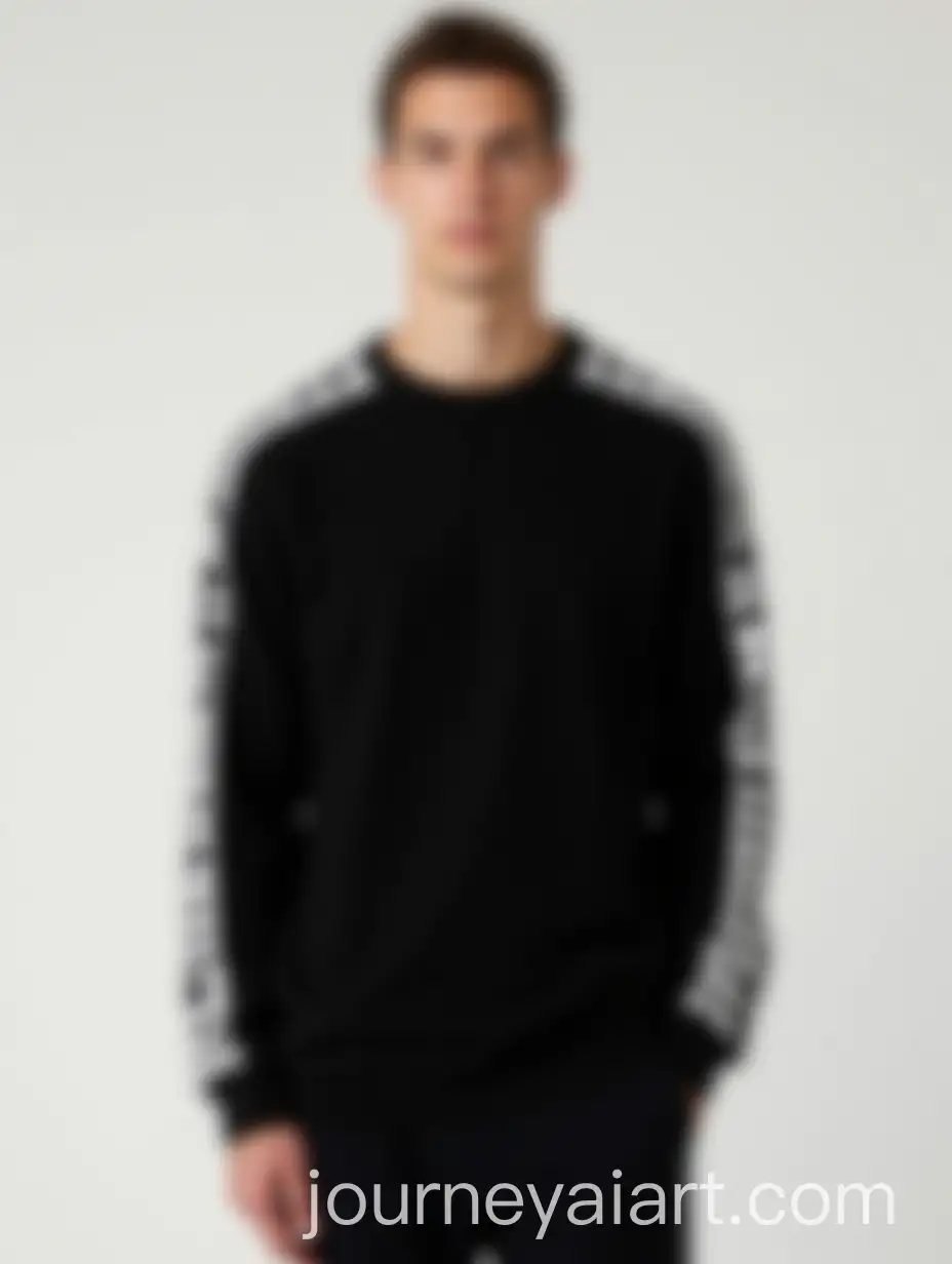 Man-in-Black-LongSleeve-Shirt-with-White-Stripes-and-Black-Pants