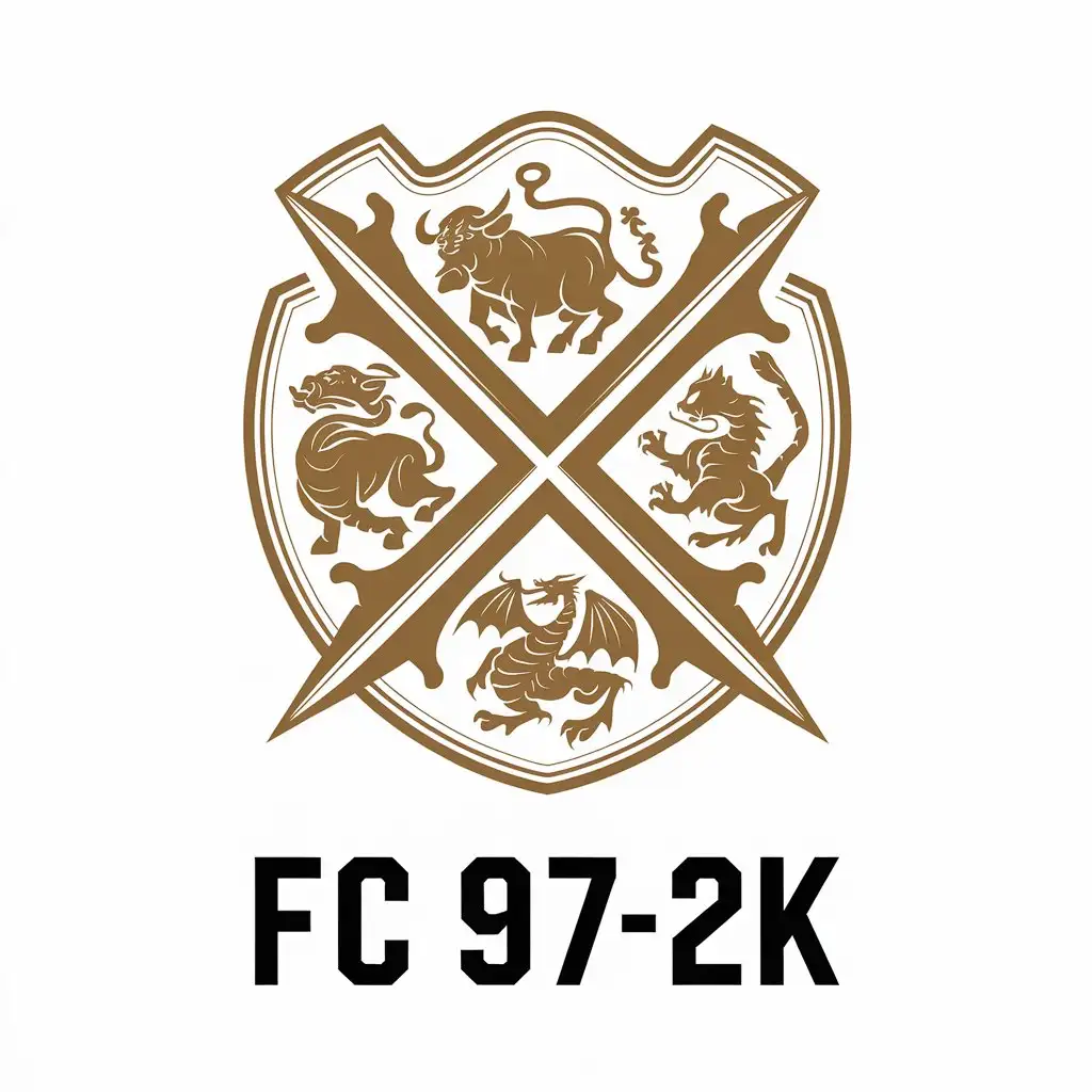 LOGO Design for FC 972K Grand Shield Emblem with Ox Tiger Cat and Dragon in White and Gold