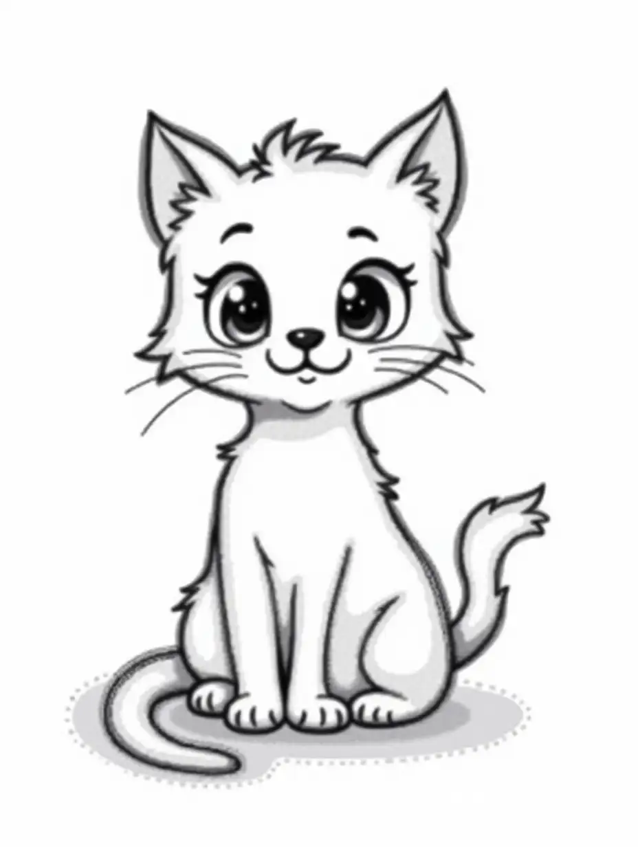 AI-Image-Prompt-ExpansionCartoon-Kitten-Silhouette-in-Black-and-White-with-Dotted-Outline