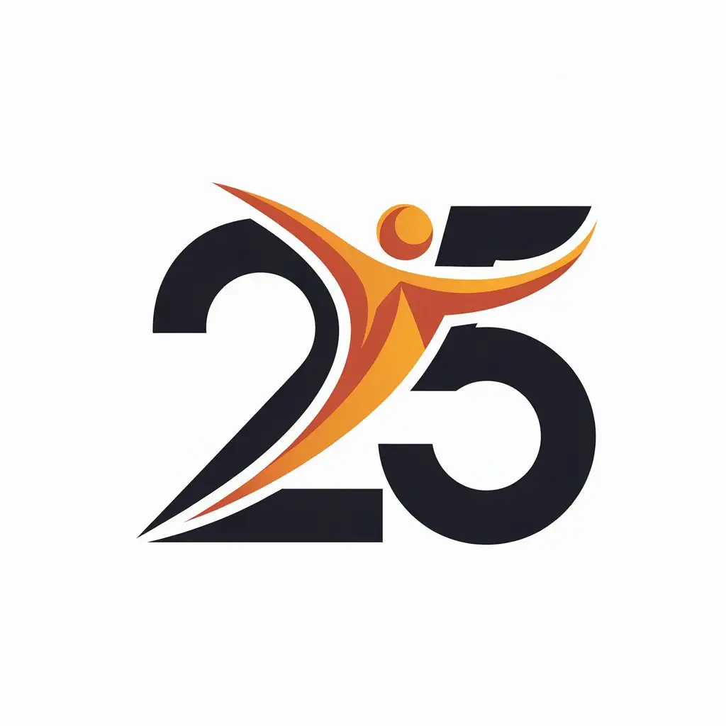 a vector logo design,with the text "25", main symbol:dynamic figure,Minimalistic,be used in Others industry,clear background