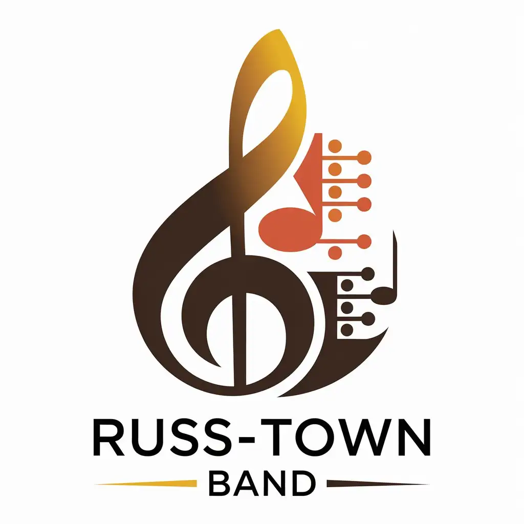 LOGO Design for RUSSTOWN BAND Modern Music Symbol with Orchestra and Composition Theme