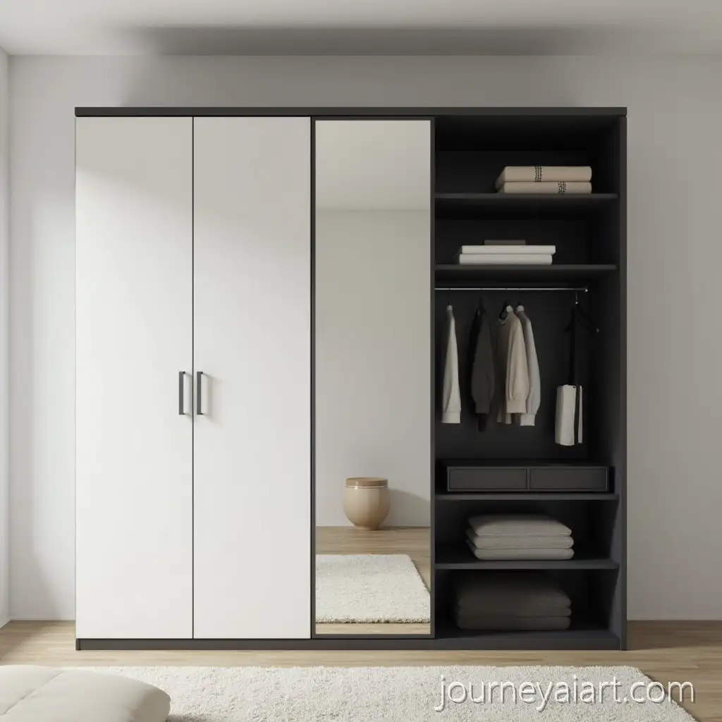 Modern-Wardrobe-withWardrobe-with-mirror-shelves-Mirror-and-Black-Shelves-in-Passageway