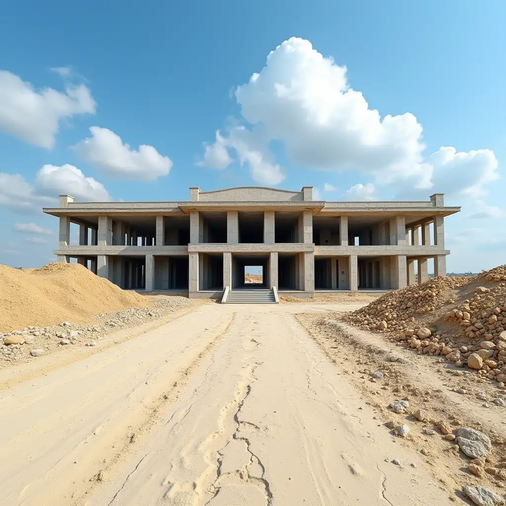 Construction-Site-with-Unfinished-Building-and-Pile-of-Sand