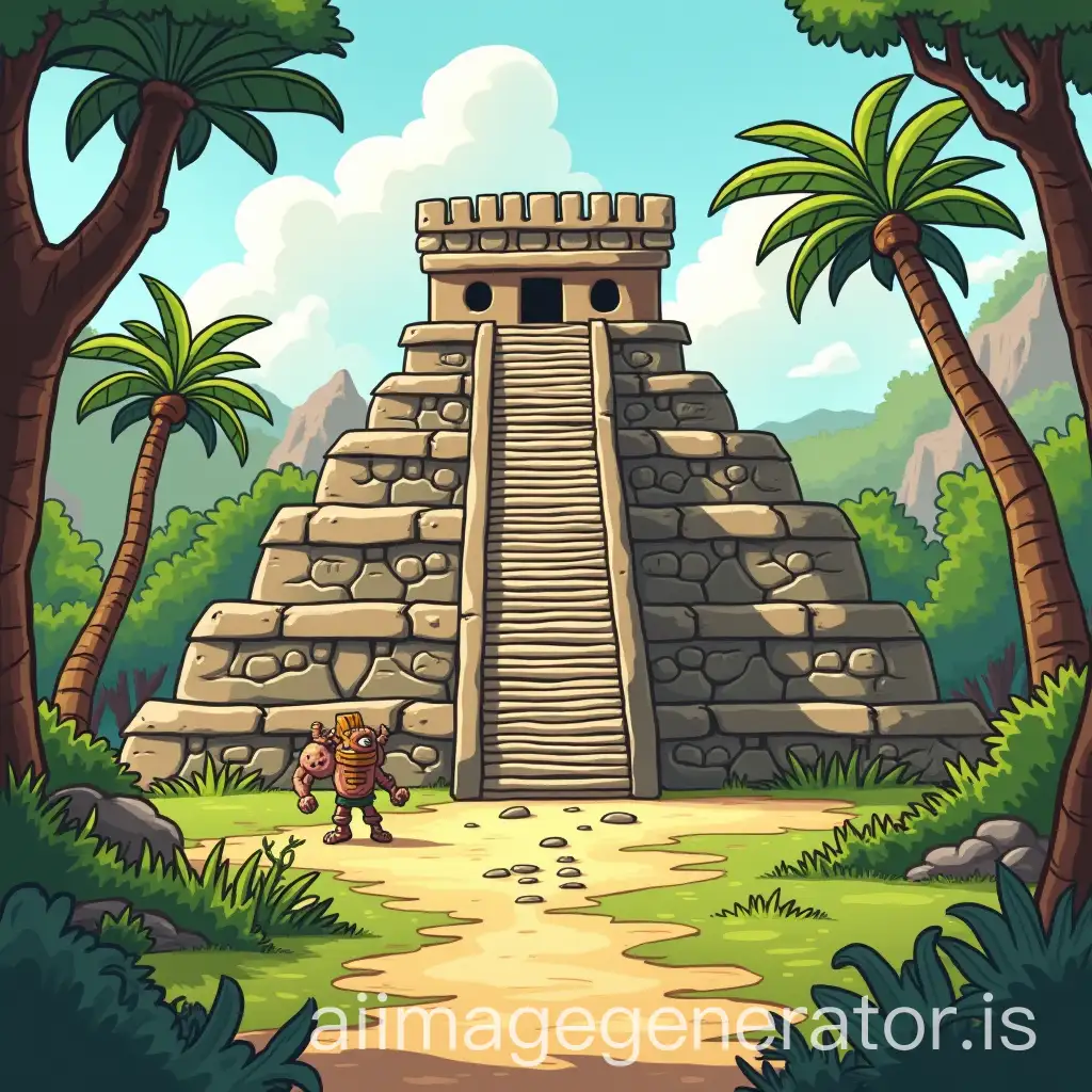 Cartoon-Mayan-Civilization-Artwork-with-Temple-and-Jungle-Setting