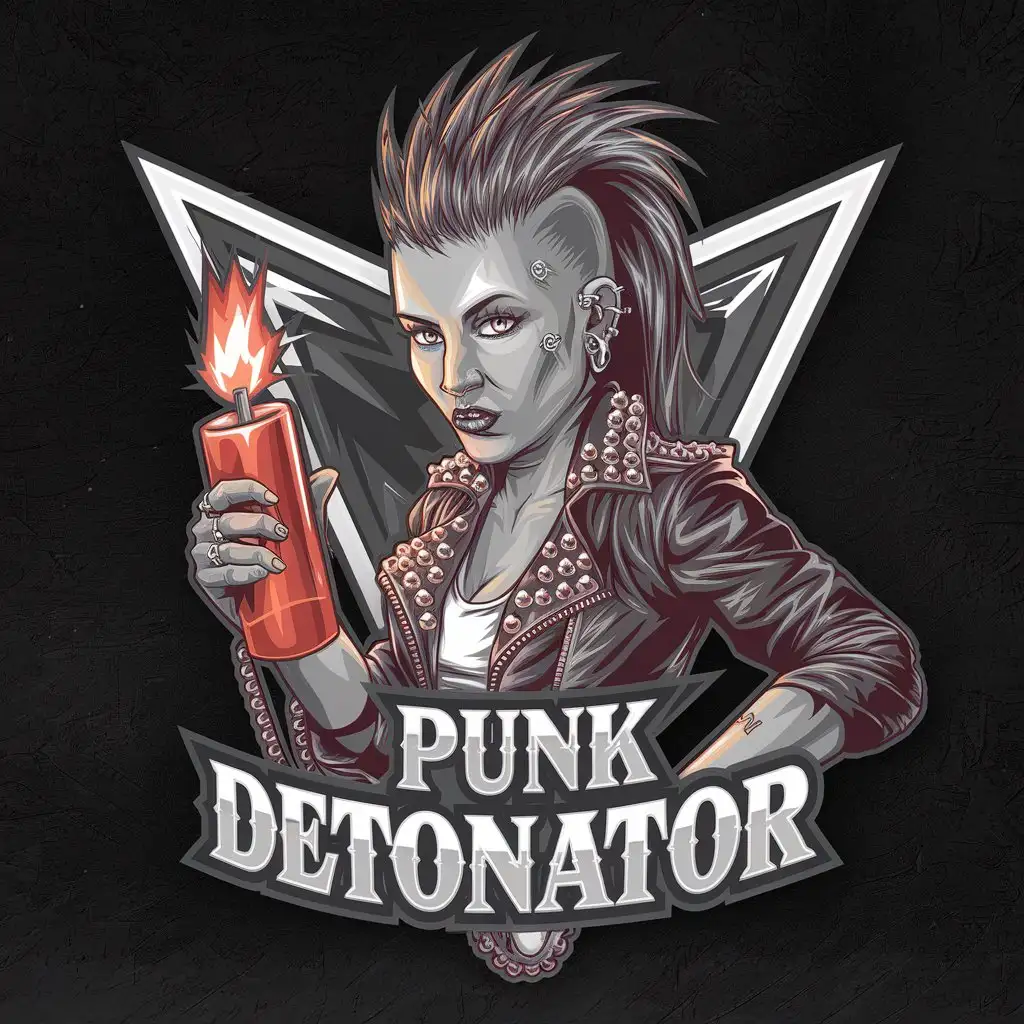 LOGO Design for Punk Detonator Realistic Sexy Girl Punk on Black Background