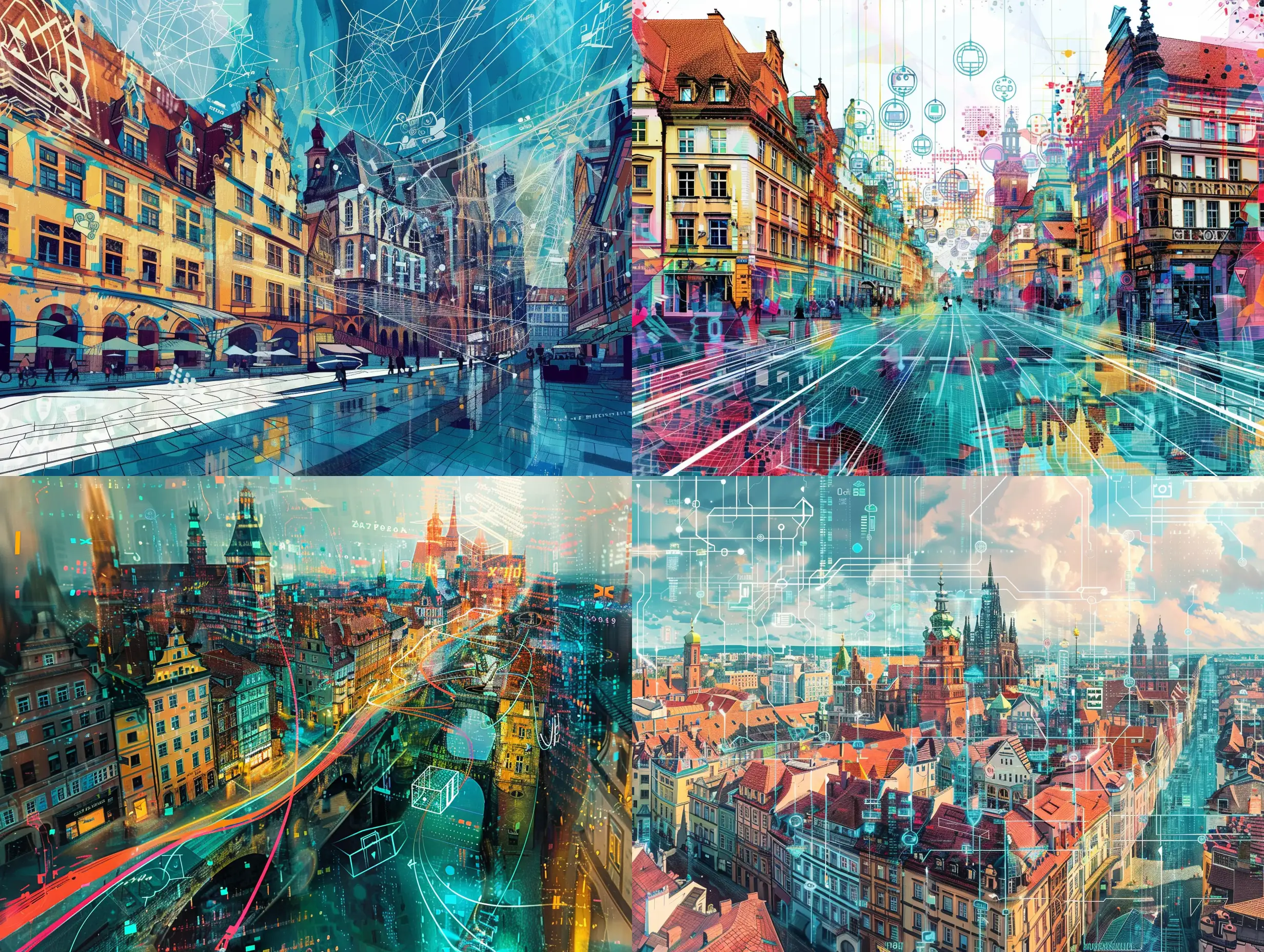 Surrealistic-Wroclaw-Cityscape-with-Matrixstyle-Data-Streams