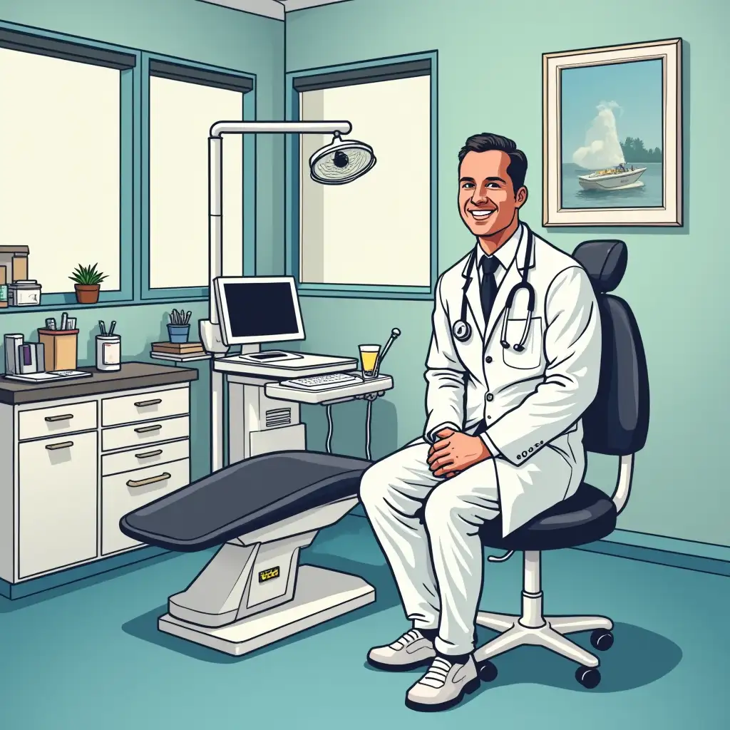 Dentist in office in pop art style