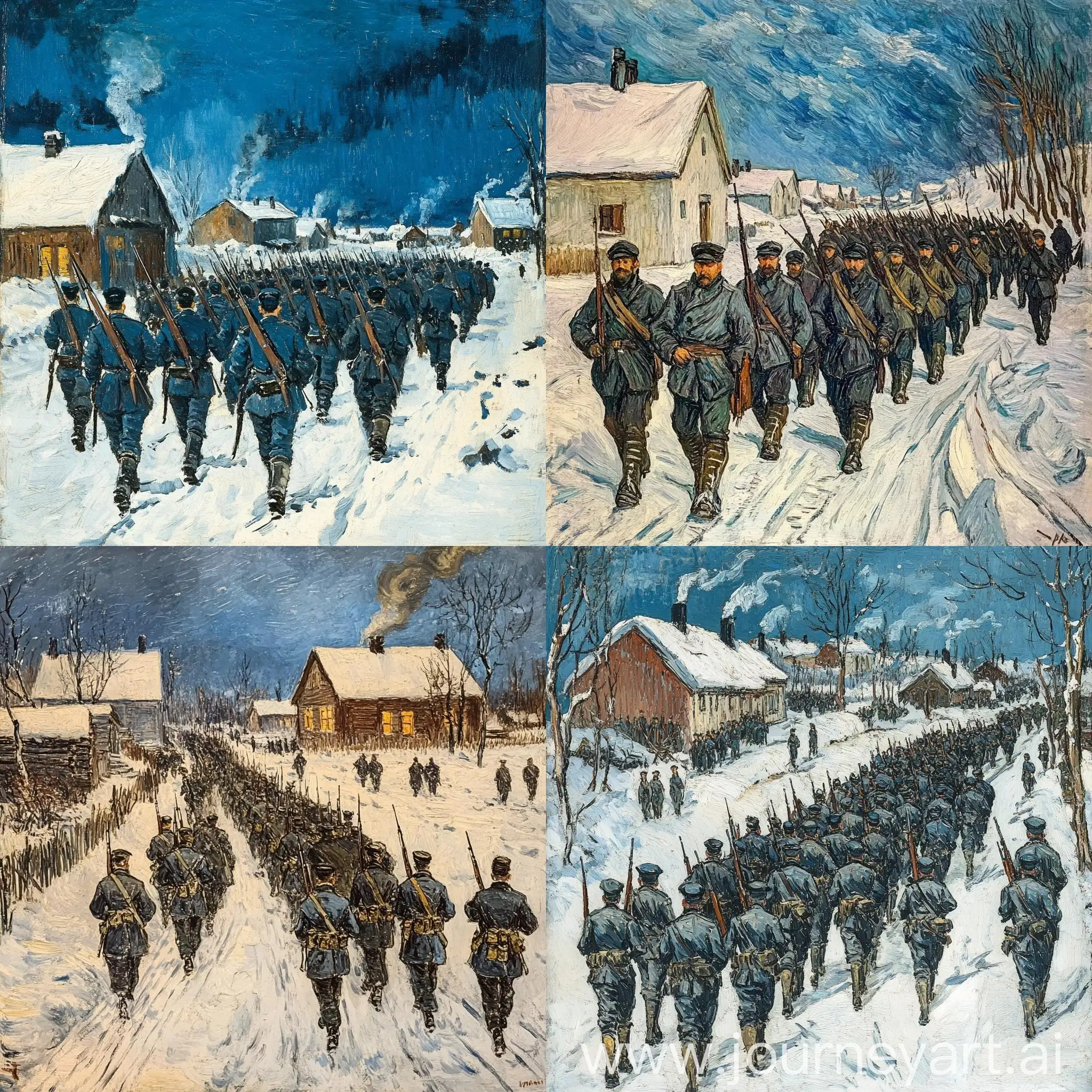 Finnish-Army-Marching-Through-SnowCovered-Town