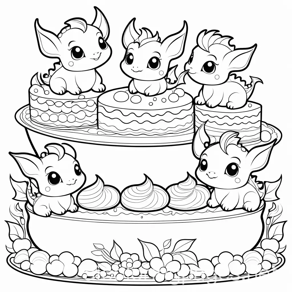 Chibi-Baby-Dragons-Baking-Whimsical-Pastries-and-Cakes-Coloring-Page