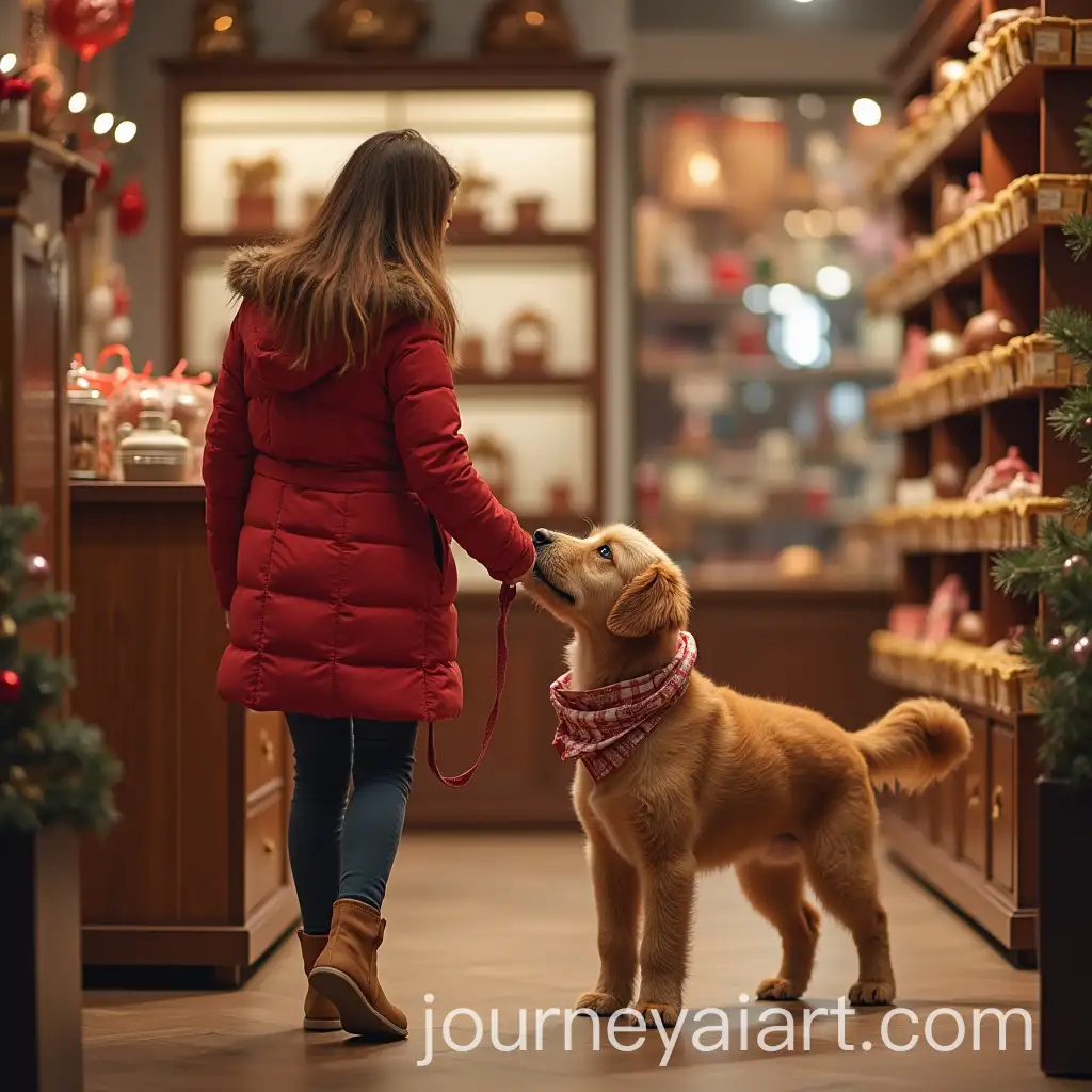 Little-Girl-Christmas-Shopping-with-Mama-and-Big-Dog-in-Chocolate-Store