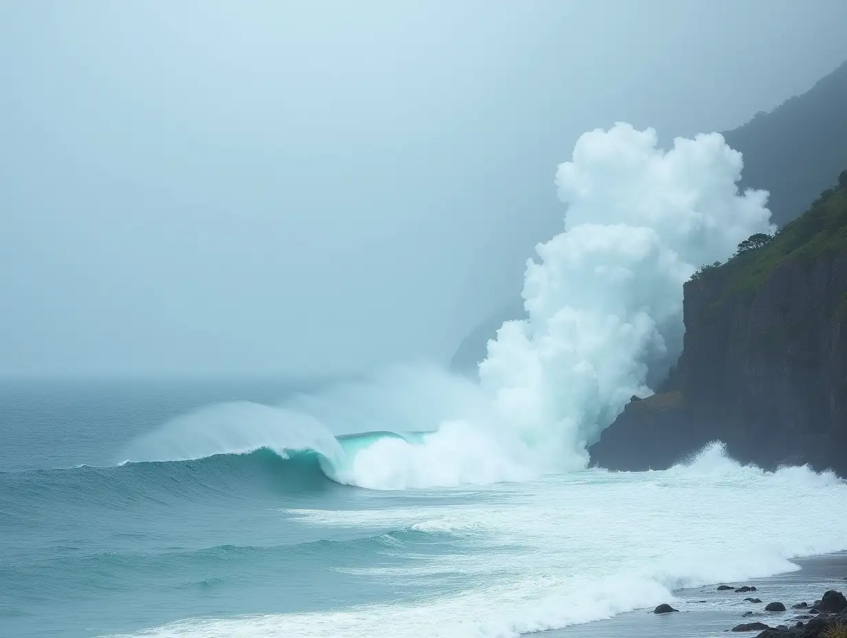 on the coast with big waves bursting