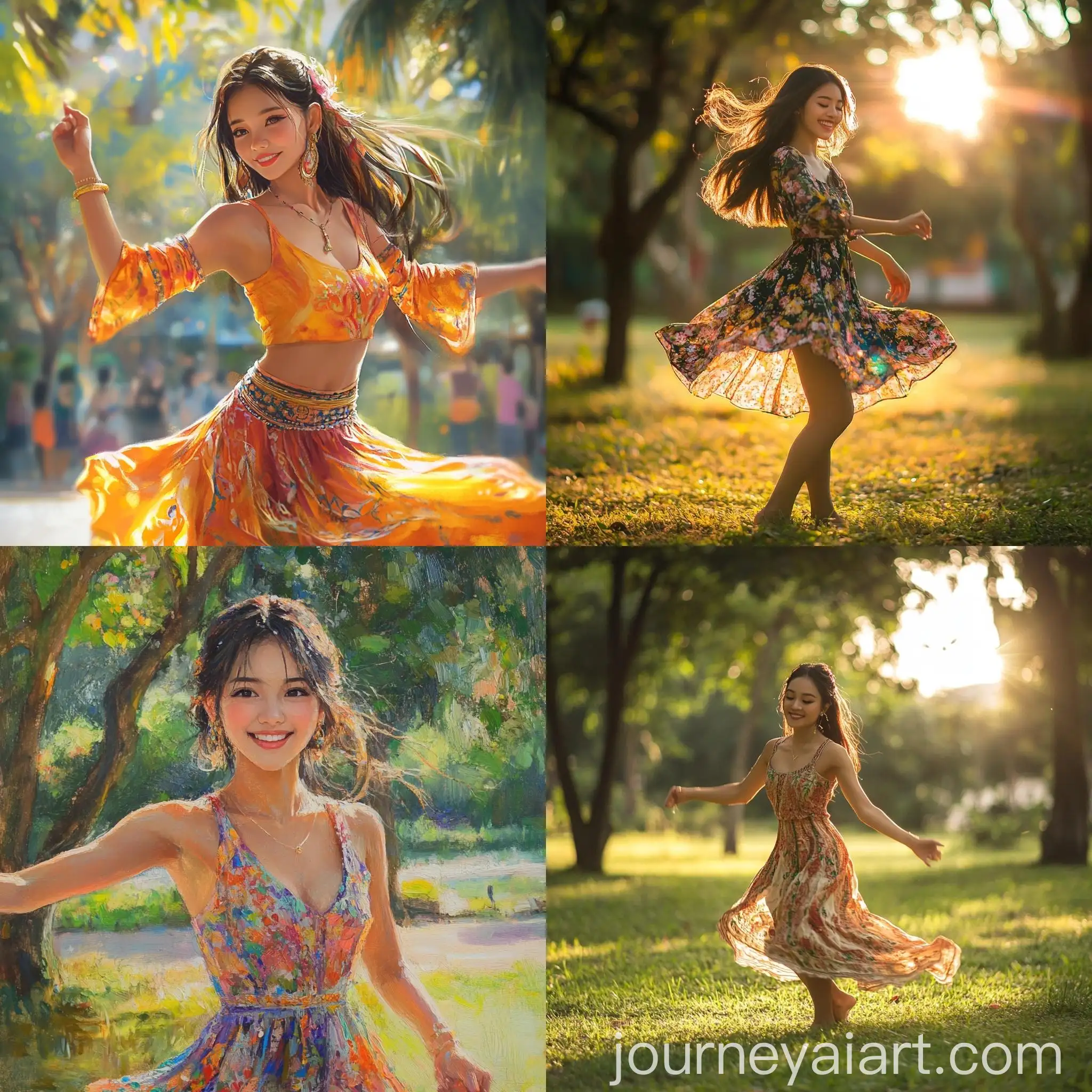 Thai-Girl-Dancing-in-Park-Joyful-Thai-Girl-in-Comfortable-Dress-Under-Bright-Sunlight