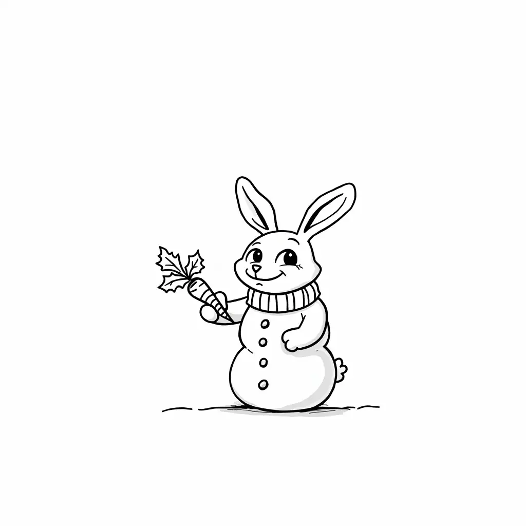 Rabbit-Decorating-Snowman-with-Carrots-and-Holly-for-Christmas-Fun