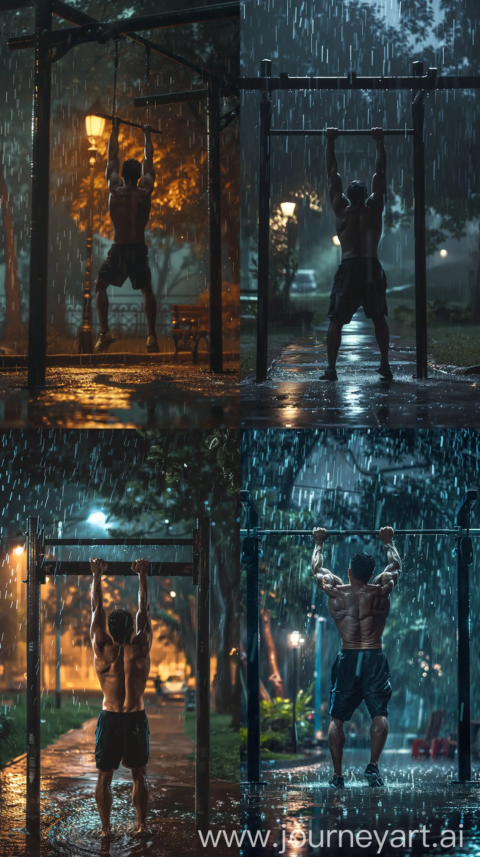 Nighttime-Rainy-Season-Workout-Man-Doing-PullUps-in-Dramatic-Park-Scene