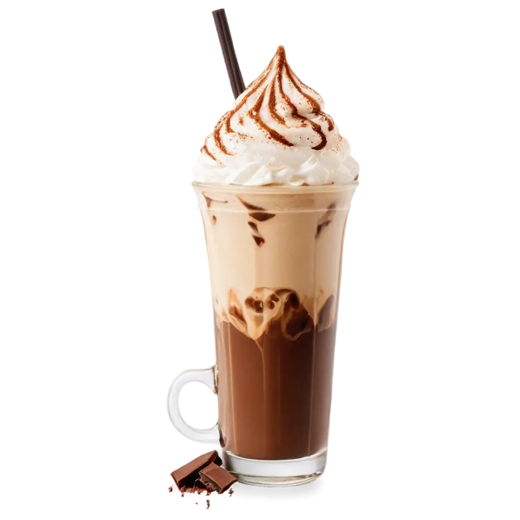 A clear glass filled with Classic Cold Coffee, showcasing a rich brown color. The coffee is topped with a generous amount of whipped cream, drizzled with chocolate syrup, and garnished with a sprinkle of cocoa powder. The background is bright and inviting, emphasizing the refreshing nature of the drink.