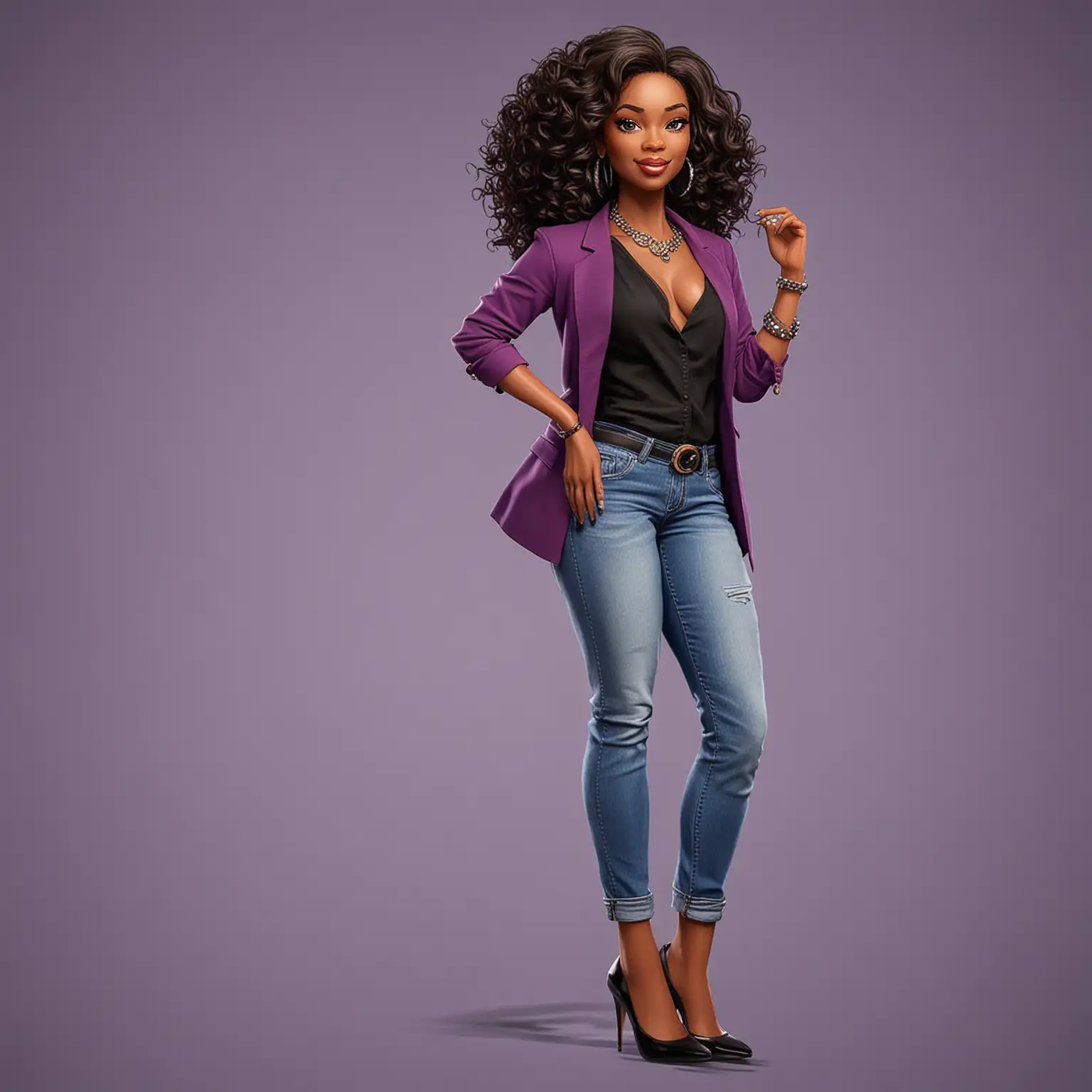 Fashionable Black Woman in Stylish Blazer and Denim Jeans