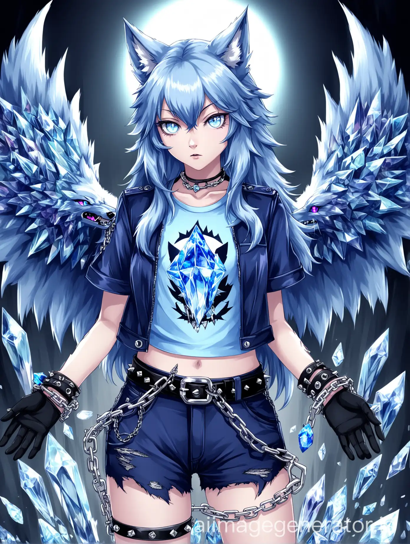 Light-Blue-Wolf-Woman-Summoning-Crystals-with-Wings-and-Spiked-Accessories