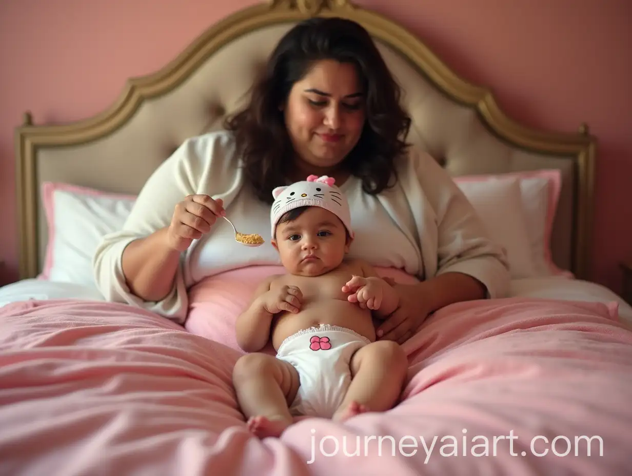 PlusSized-Iranian-Mother-Holding-Frowning-Baby-Boy-in-Luxurious-Bedroom