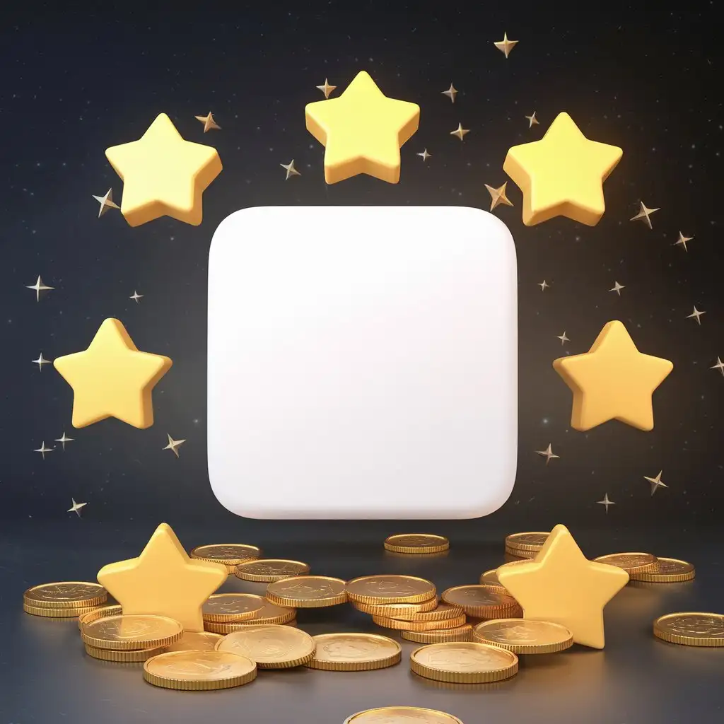 3D-White-Square-Centered-Among-Stars-and-Coins