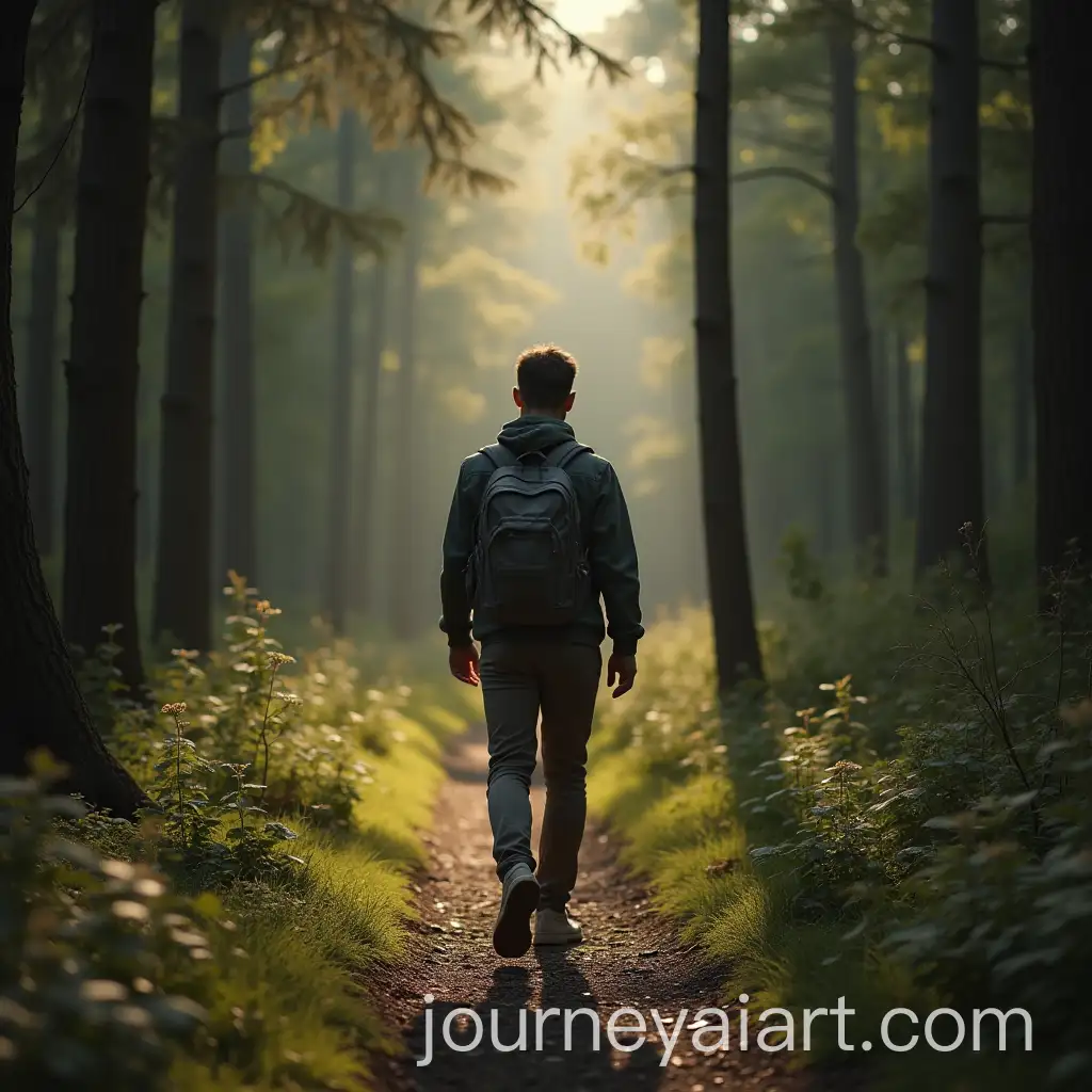 Young-Man-Walking-Through-a-Serene-Forest-Path