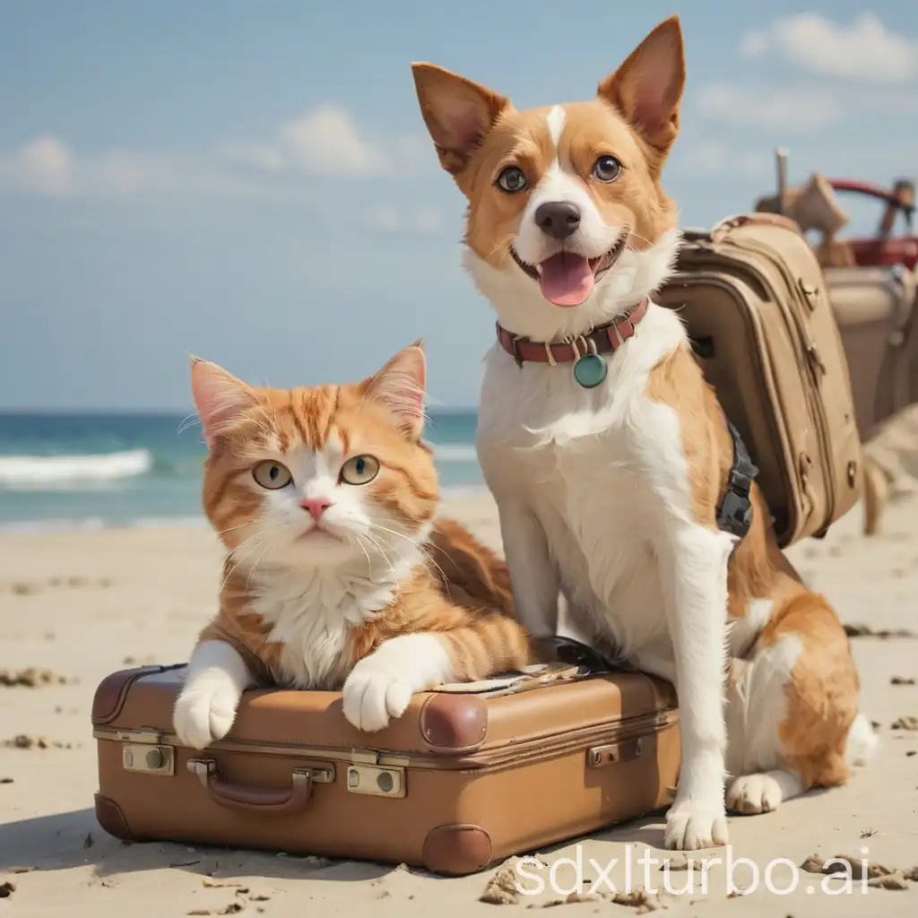 Dog-and-Cat-with-Suitcases-Beach-Vacation-Departure