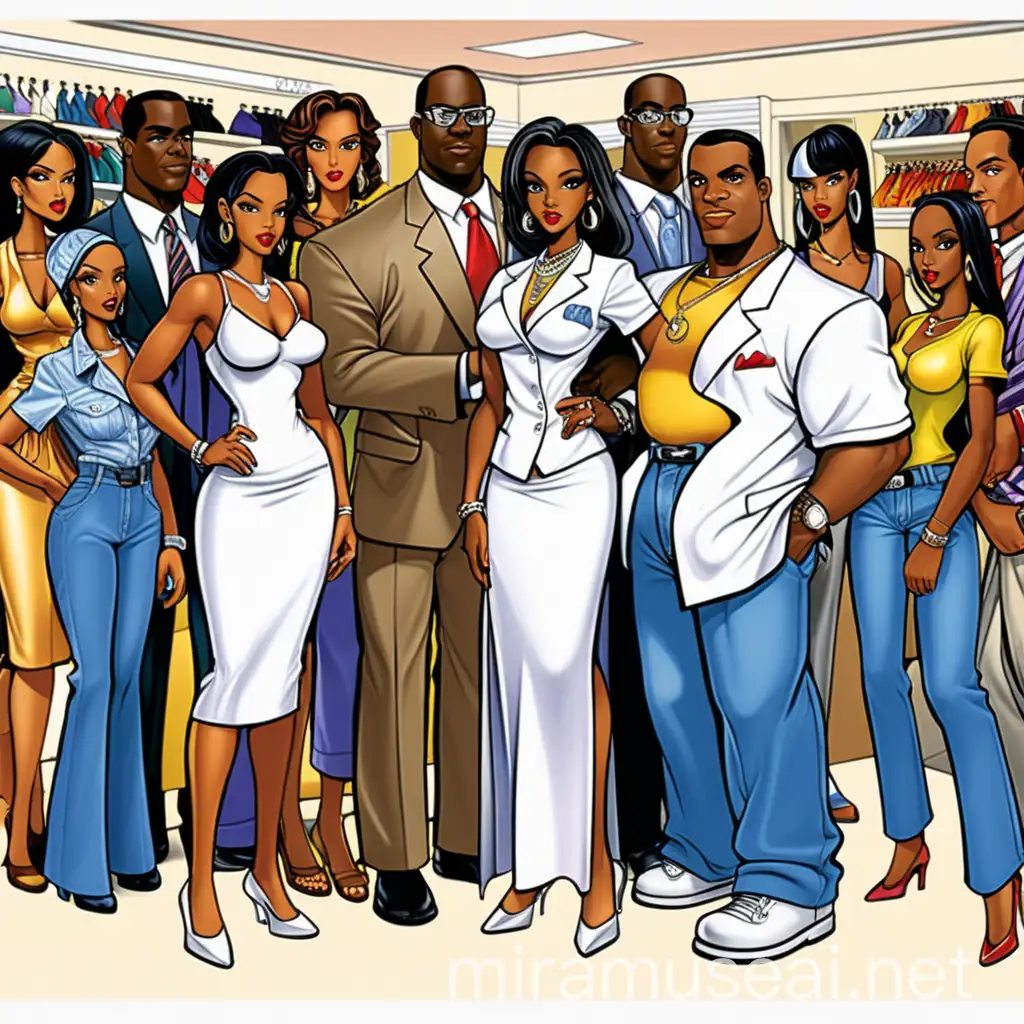 Vibrant 2002 Cartoon Model of Men and Women in Hiz Herz Fashion Clothing Store