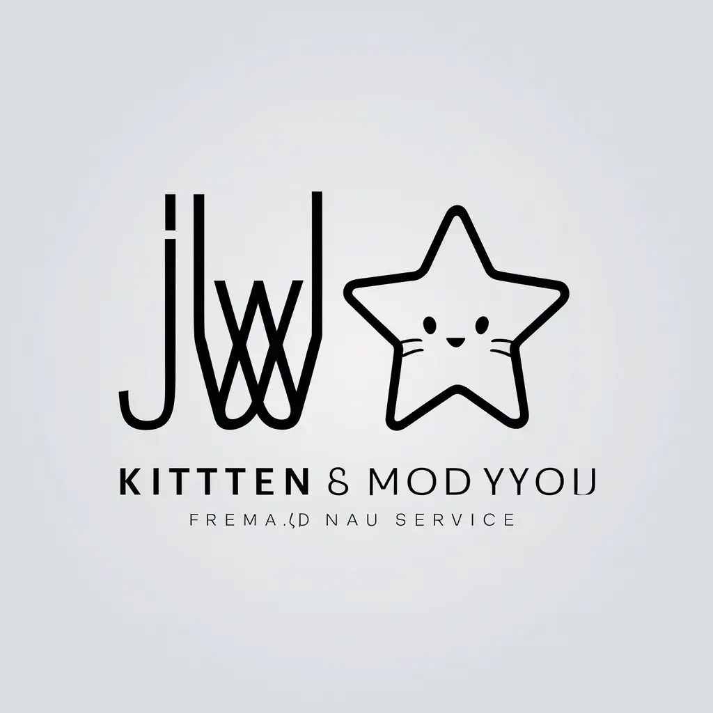 a logo design,with the text "JW", main symbol:kitten star,Minimalistic,be used in Animals Pets industry,clear background