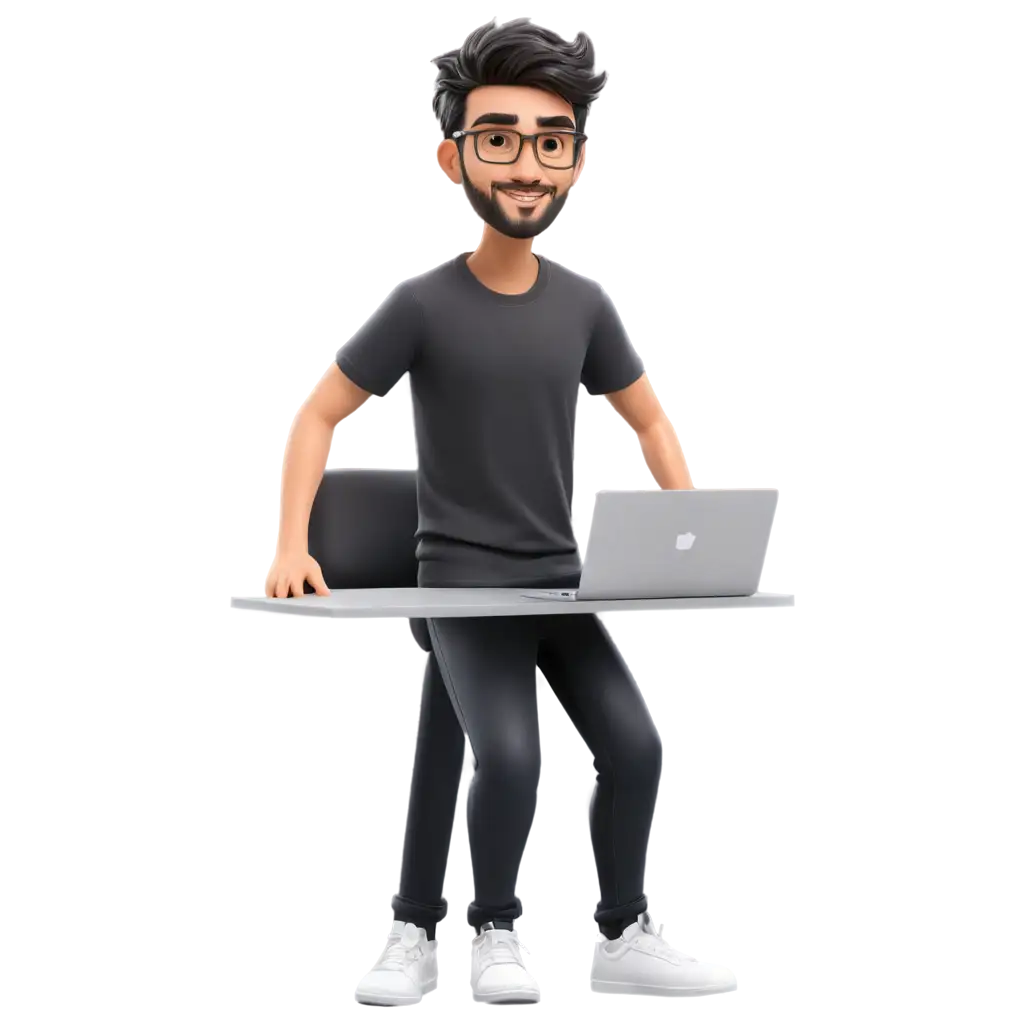 Animated-Character-PNG-Cartoon-Graphic-Designer-with-Computer-and-TShirt