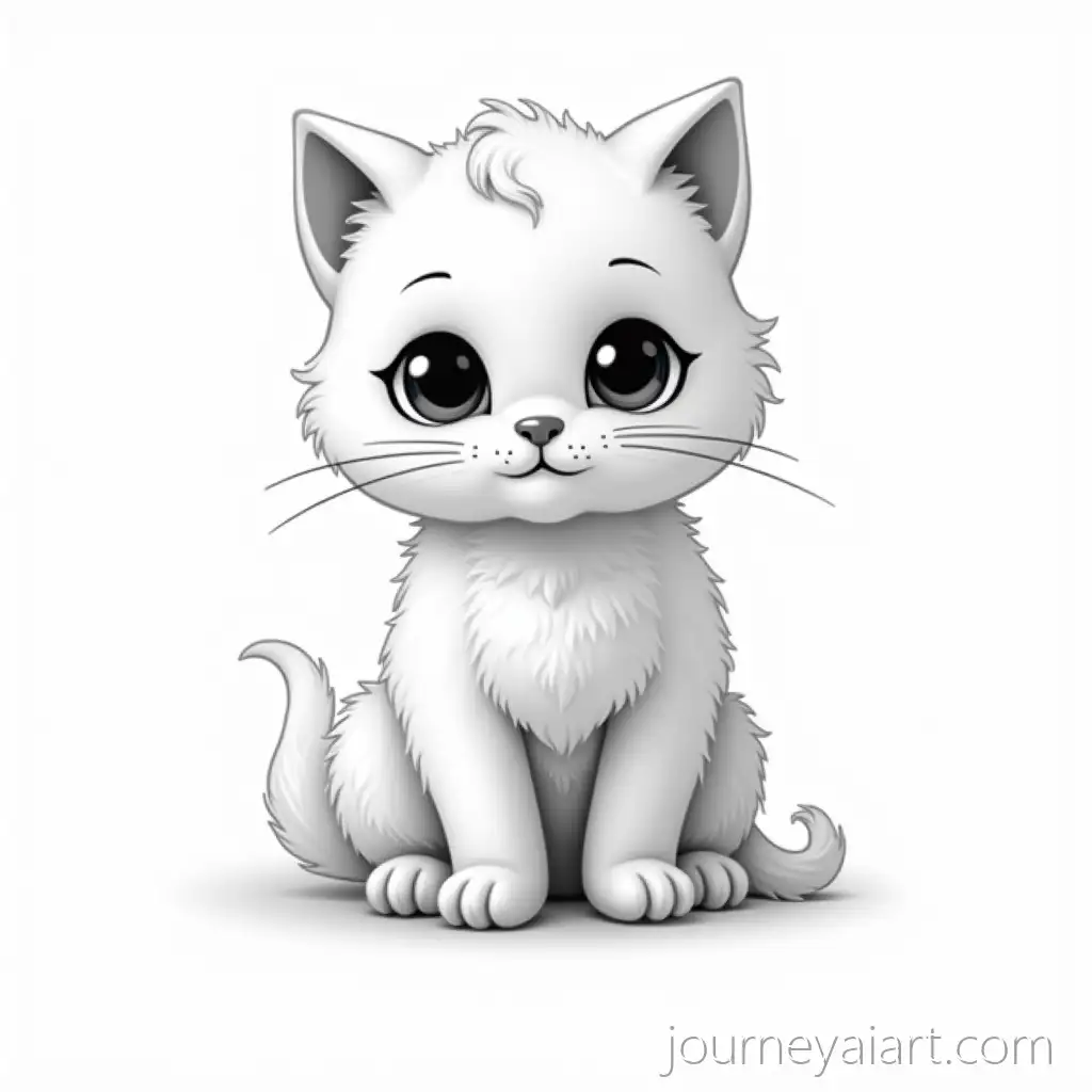 Black-and-White-Baby-Cat-with-Fine-and-Thick-Lines-on-White-Background