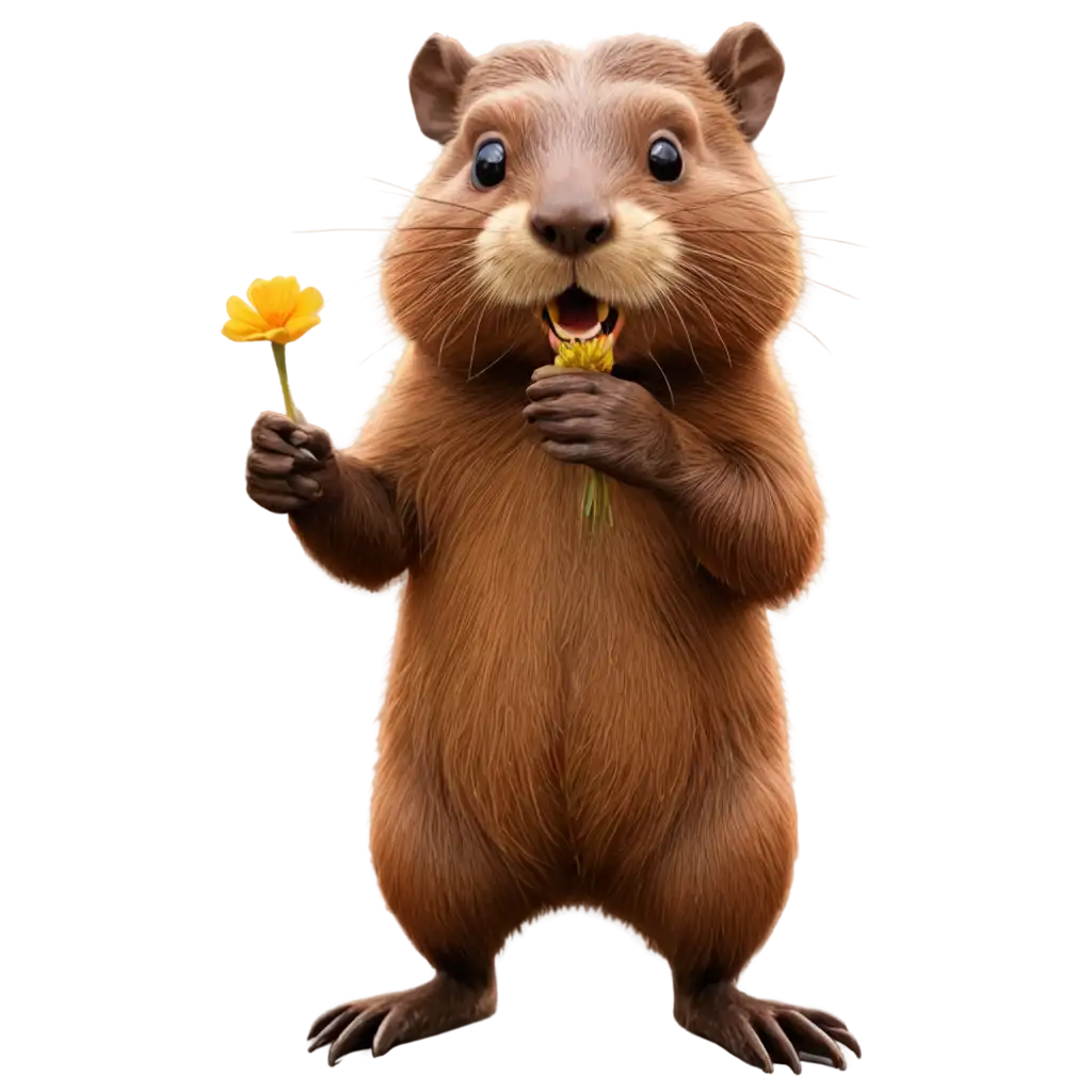 Delightful-Cartoon-Beaver-Eating-a-Flower-HighQuality-PNG-Image