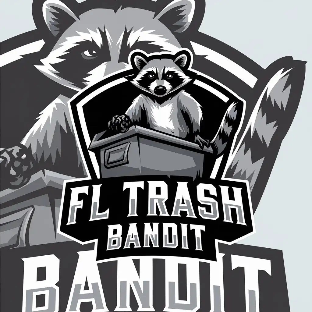 LOGO Design for Fl Trash Bandit Raccoon and Dumpster with Clear Background