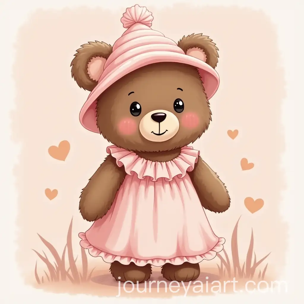 Adorable-Baby-Bear-Girl-in-Rose-Dress-and-Hat-for-Baby-Shower