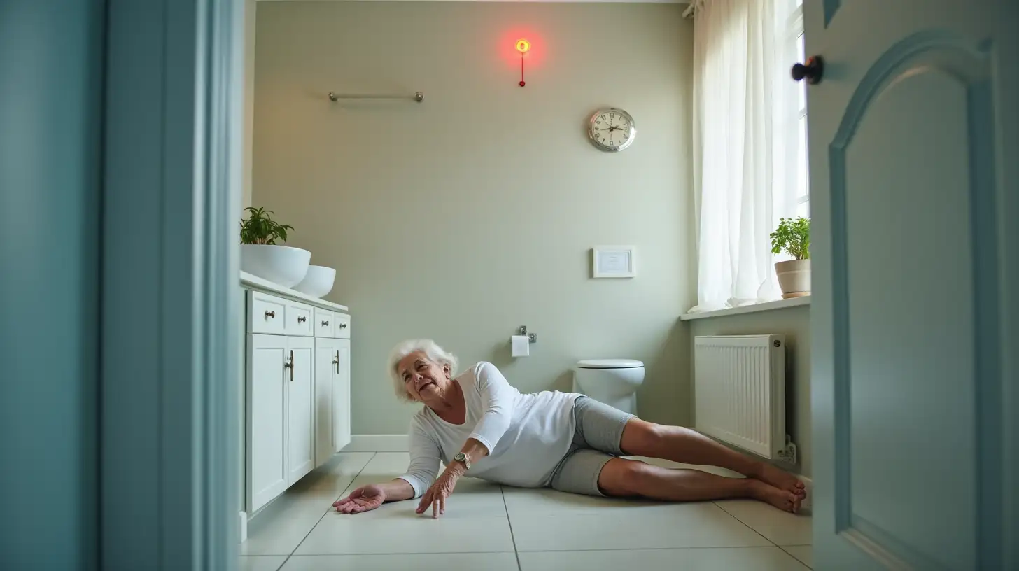 Elderly Woman Fall Detection in Modern Bathroom