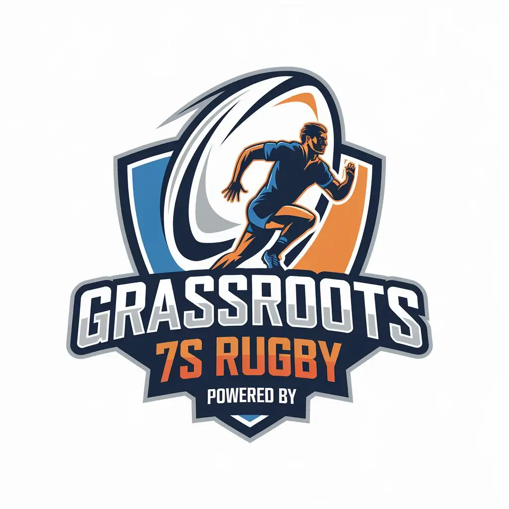 LOGO Design for Grassroots 7s Rugby Rugby Ball Player Running with Clear Background