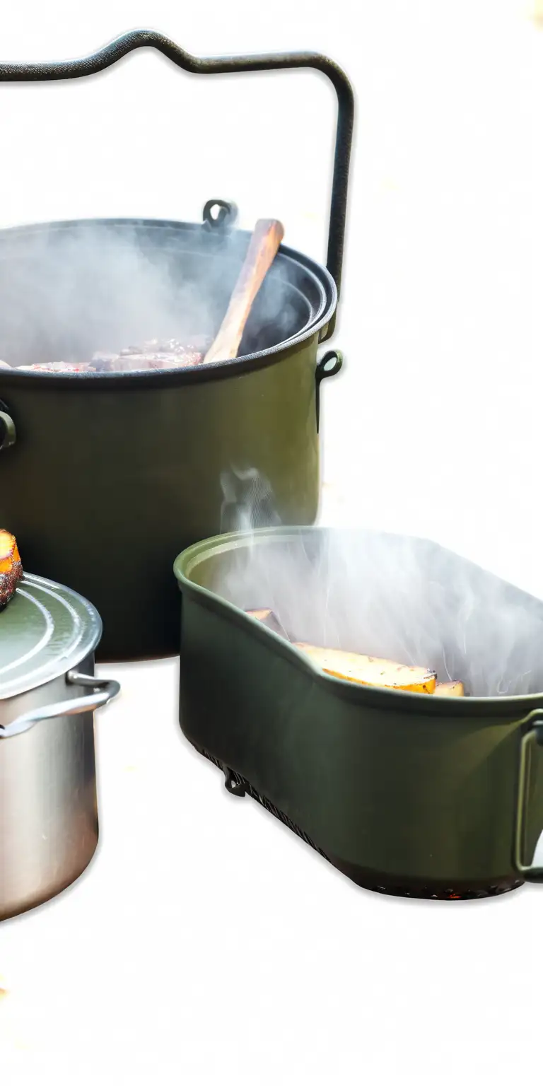 Steaming Hot Steaks and Baked Potatoes in a Forest Campfire Setting