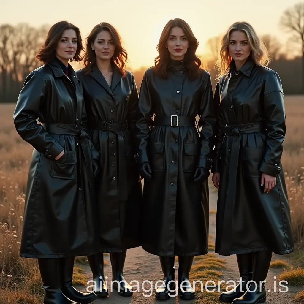 Five-Women-in-Vintage-Black-Rubber-Mackintoshes-Under-the-Sun