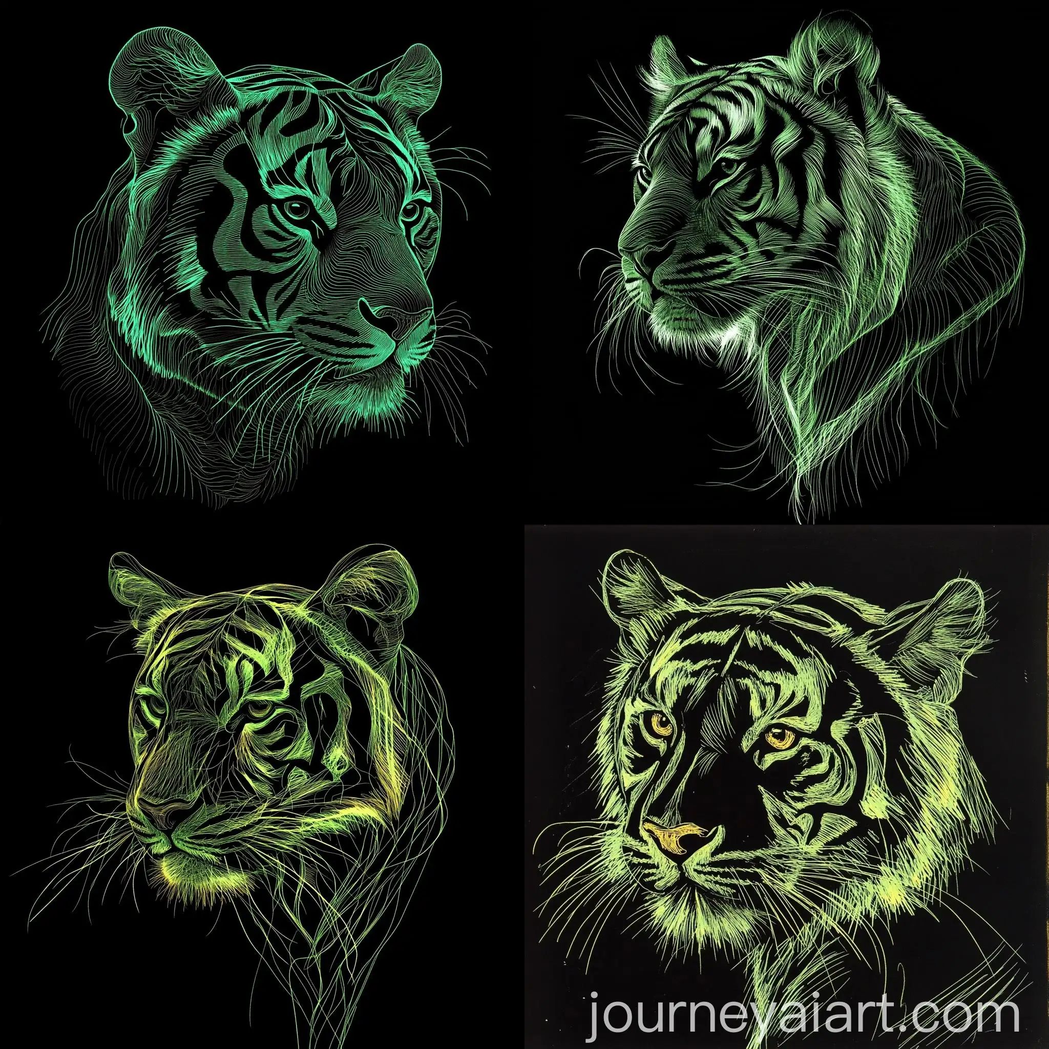 Continuous-Line-Sketch-of-a-Tiger-on-Black-Background