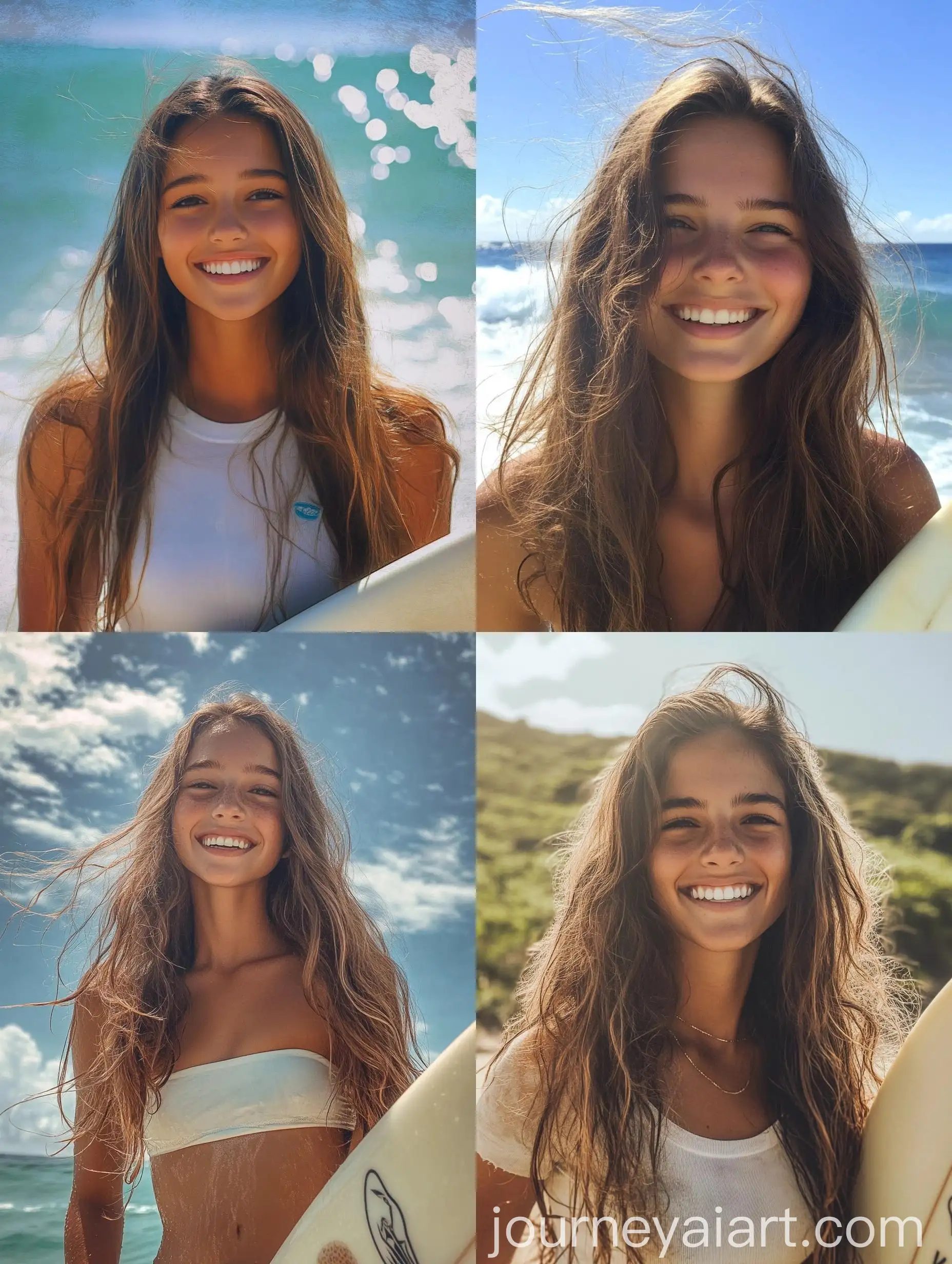 Smiling-Woman-Surfing-with-Surfboard-on-a-Sunny-Day