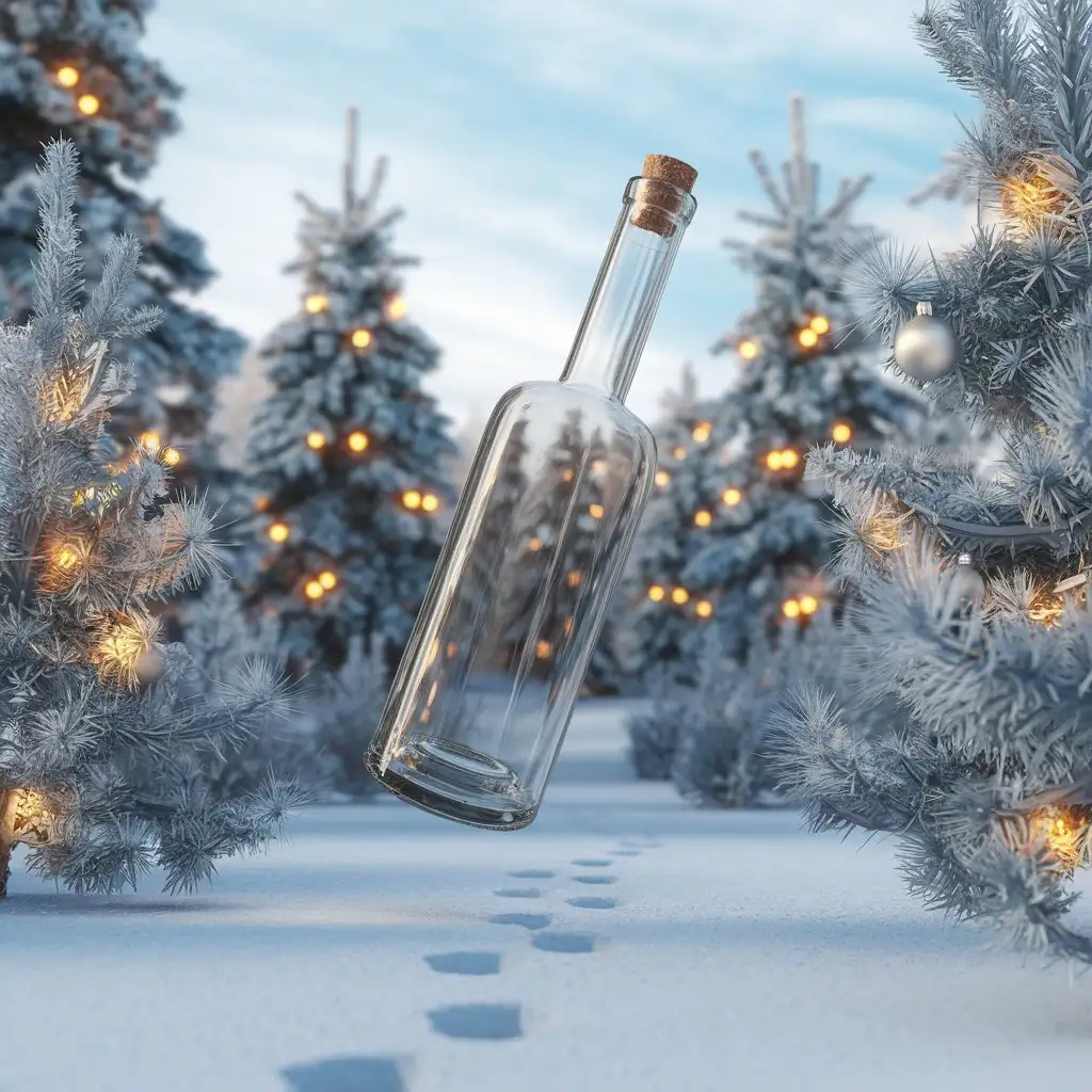 3D-Special-Effects-Bottle-in-the-Air-with-New-Year-Decorations-Against-Nature-Background