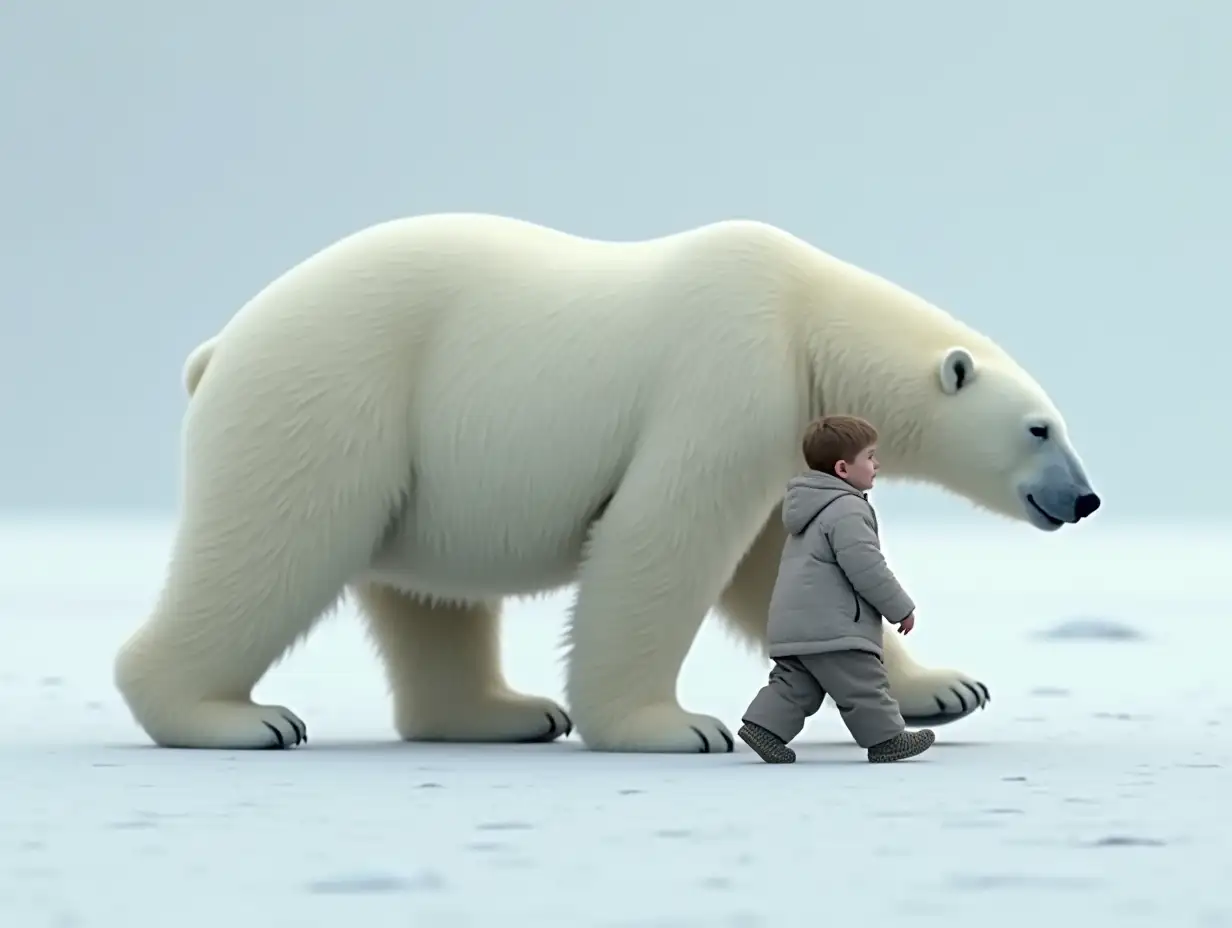 Little-Eskimo-Boy-Walking-Beside-a-Majestic-Polar-Bear