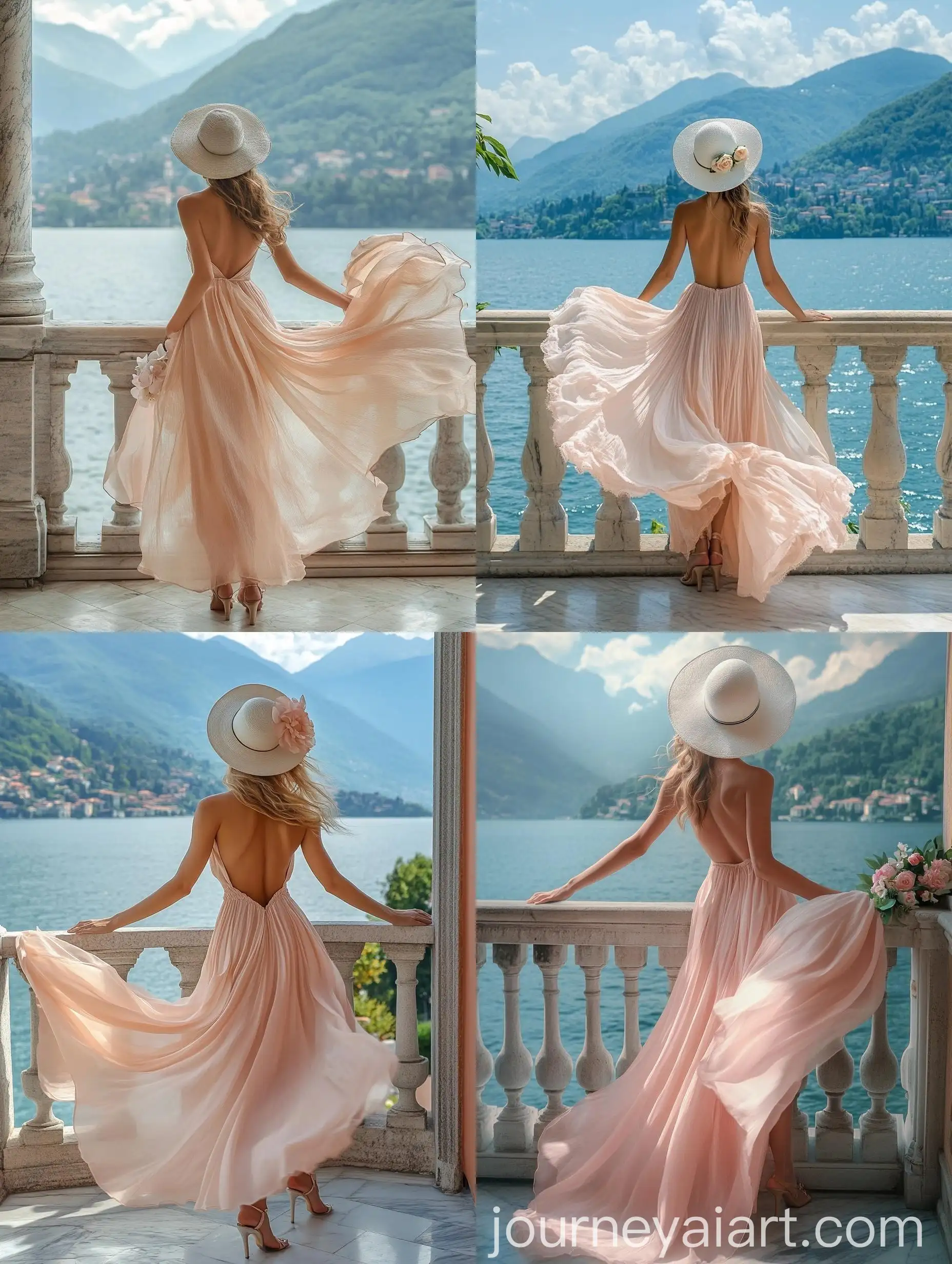 Elegant-Woman-in-Light-Pink-Summer-Dress-by-Lake-Como