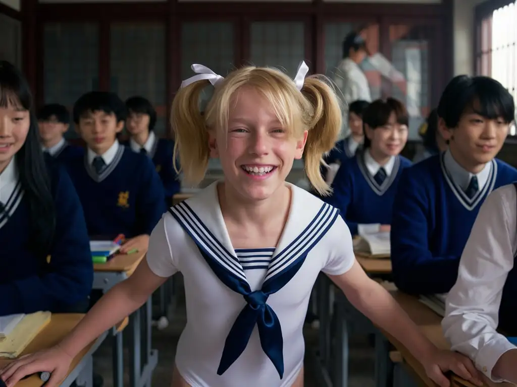 Cheerful-14YearOld-Boy-in-Sailor-Leotard-Smiling-in-Classroom