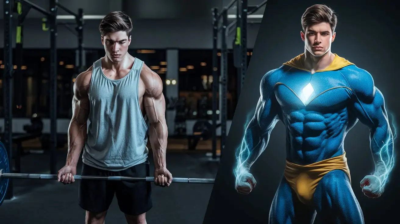 Athletic-College-Student-Transforming-into-Superhero-with-Luminous-Blue-Superpowers-in-Empty-Gym