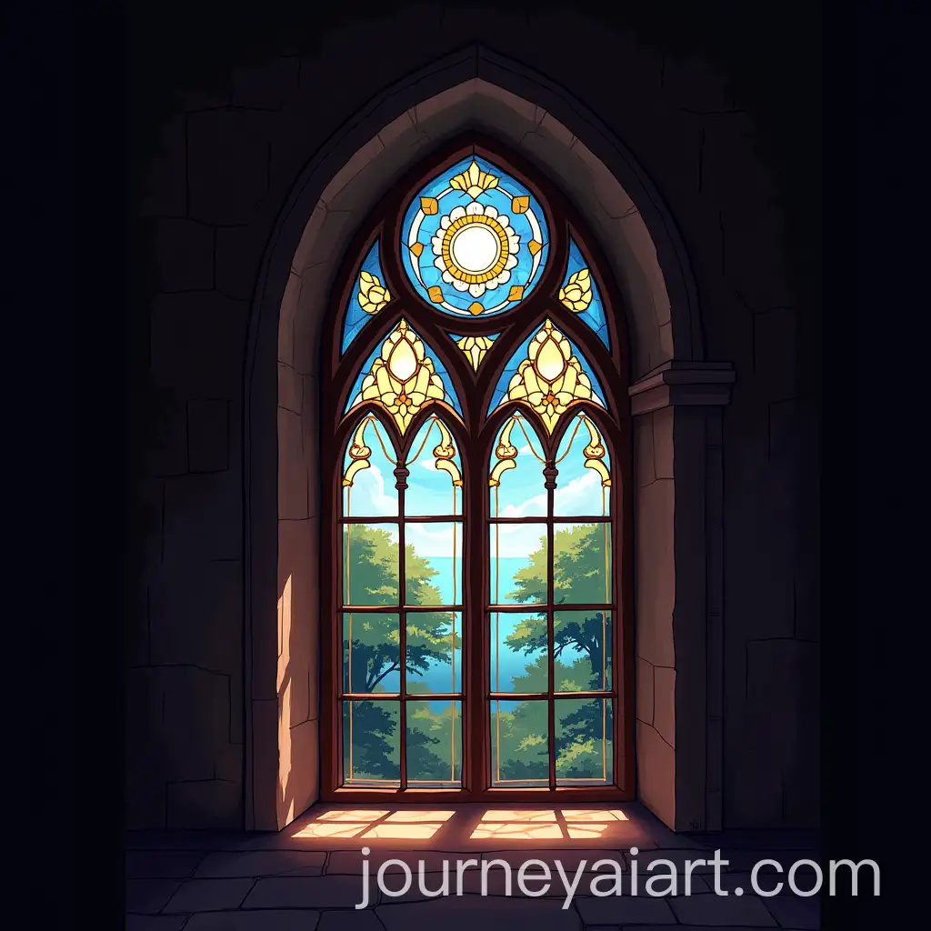 Fantasy-Anime-Stained-Glass-Window-Art-with-Narrow-Arches