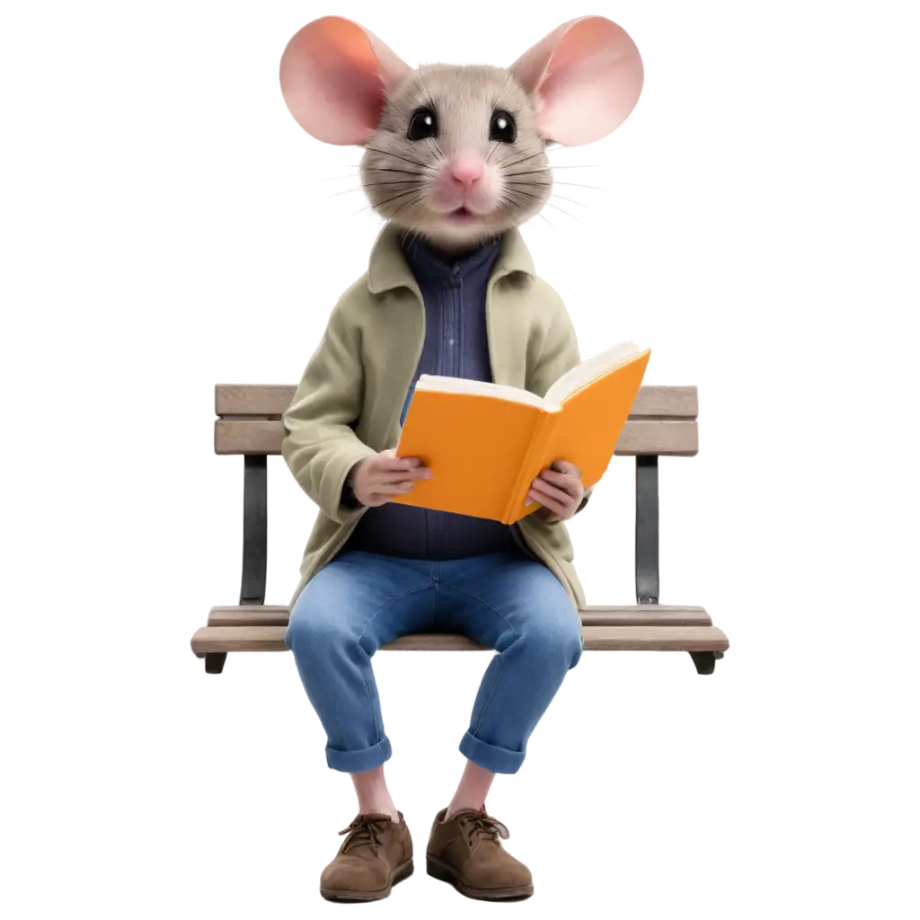 Mouse-Sitting-on-Park-Bench-Reading-Magazine-PNG-Perfect-for-Your-Creative-Projects