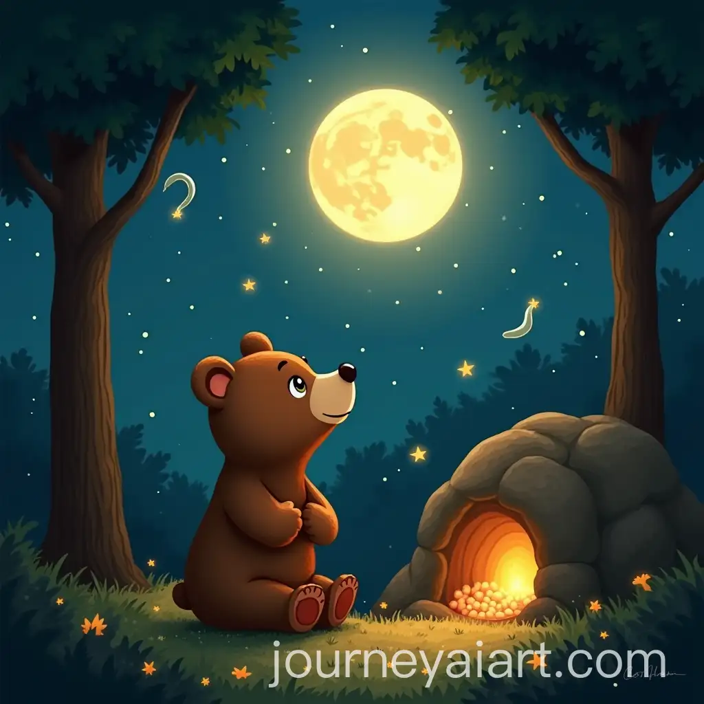 Cute-Bear-Staring-at-the-Moonlit-Sky-with-Twinkling-Stars-and-Glowworms