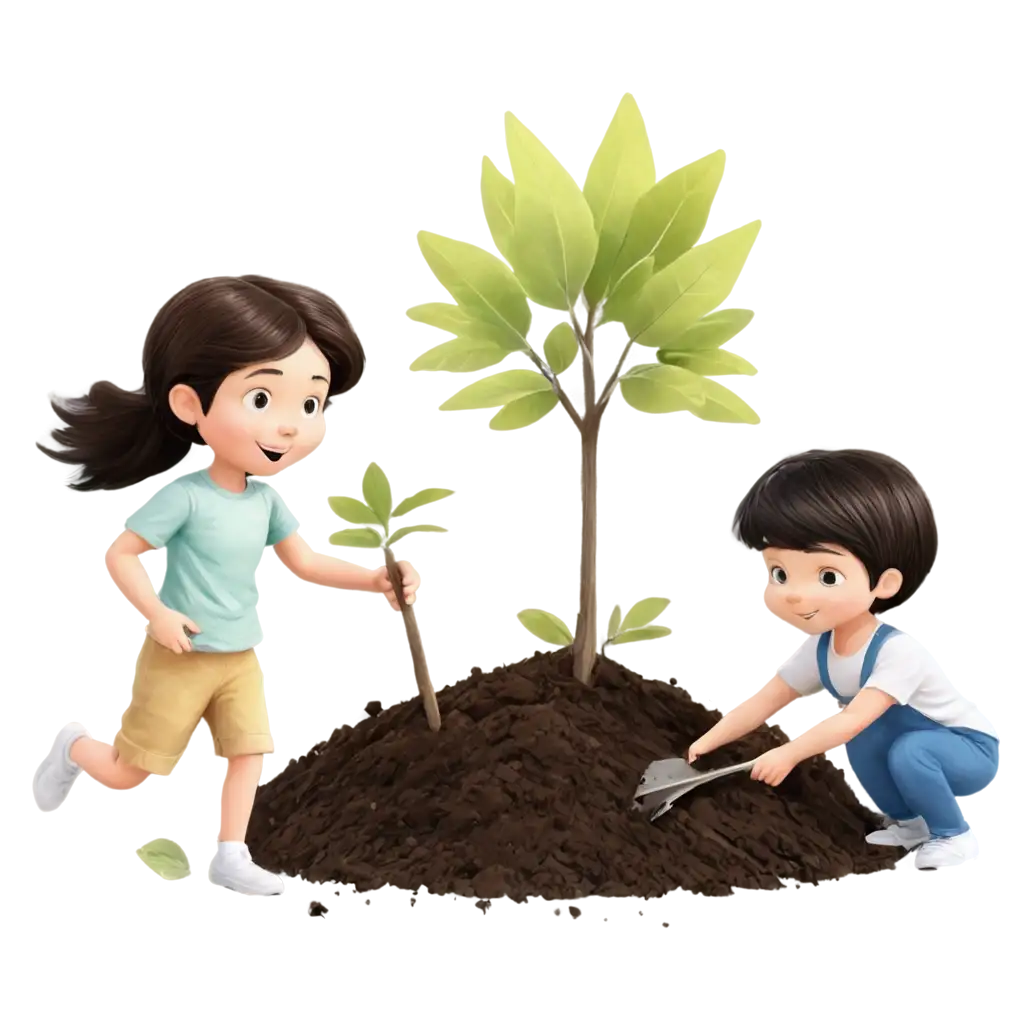 Cartoon-of-Children-Planting-Trees-Together-HighQuality-PNG-Image-for-Environmental-Awareness