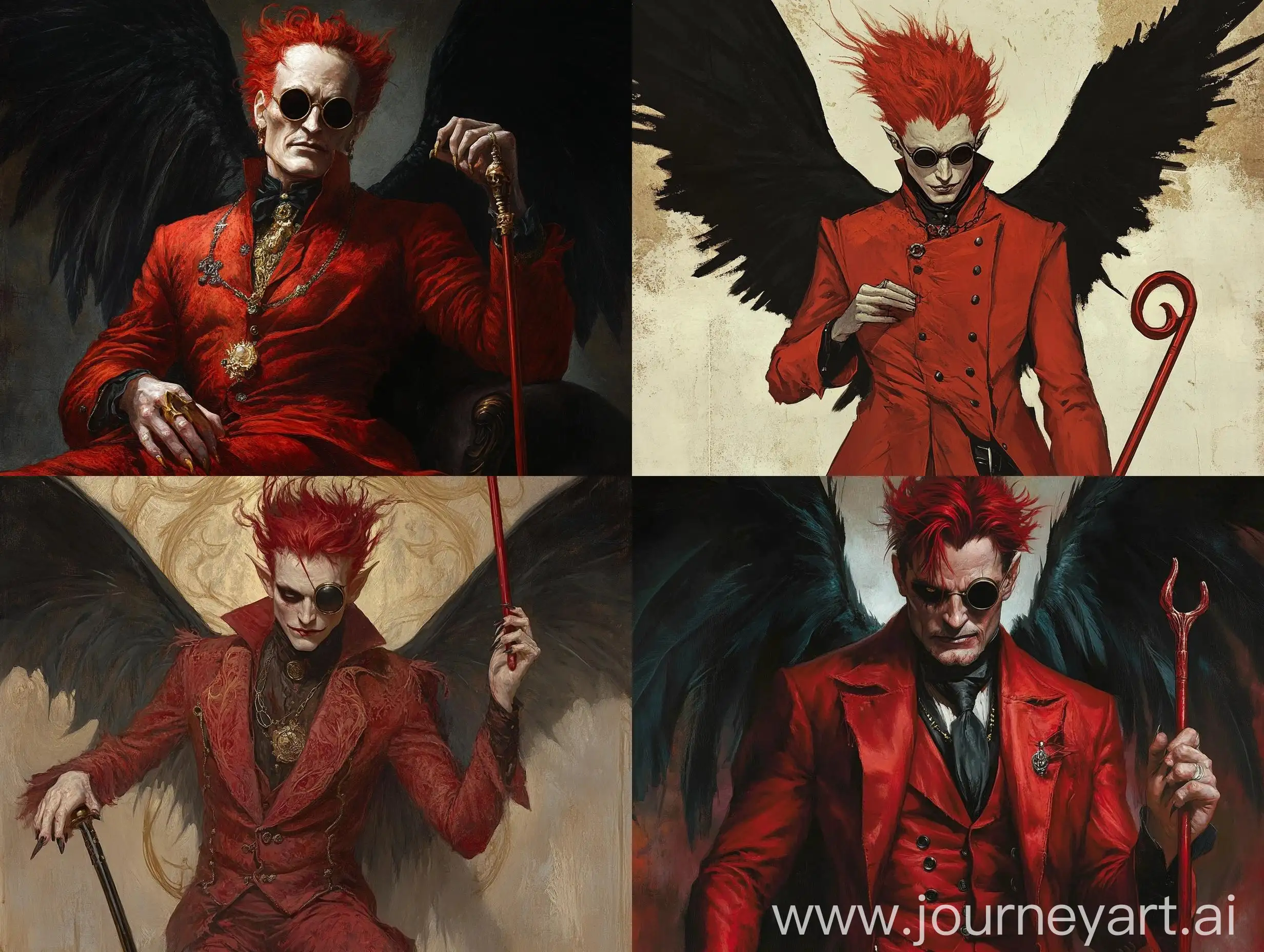 RedHaired-Demon-with-Monocle-and-Cane-in-Red-Clothes-and-Black-Wings